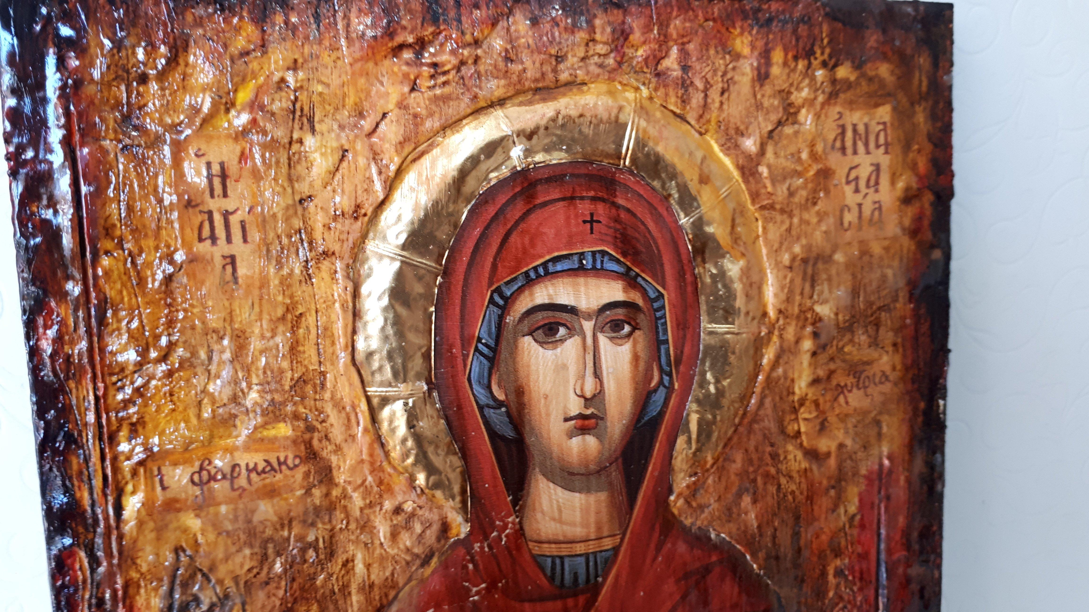 Saint St. Anastasia Farmakolytria Icon-Greek Russian Orthodox Antique Style Icon - Vanas Collection