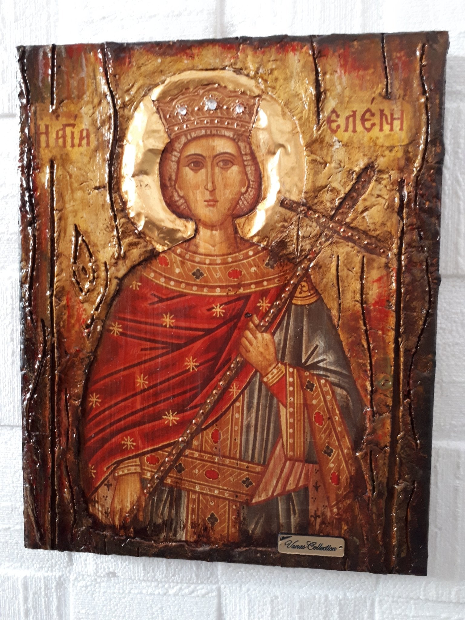 Antique Style Saint Helen Icon-Handmade Greek Orthodox Byzantine Christian Icon - Vanas Collection