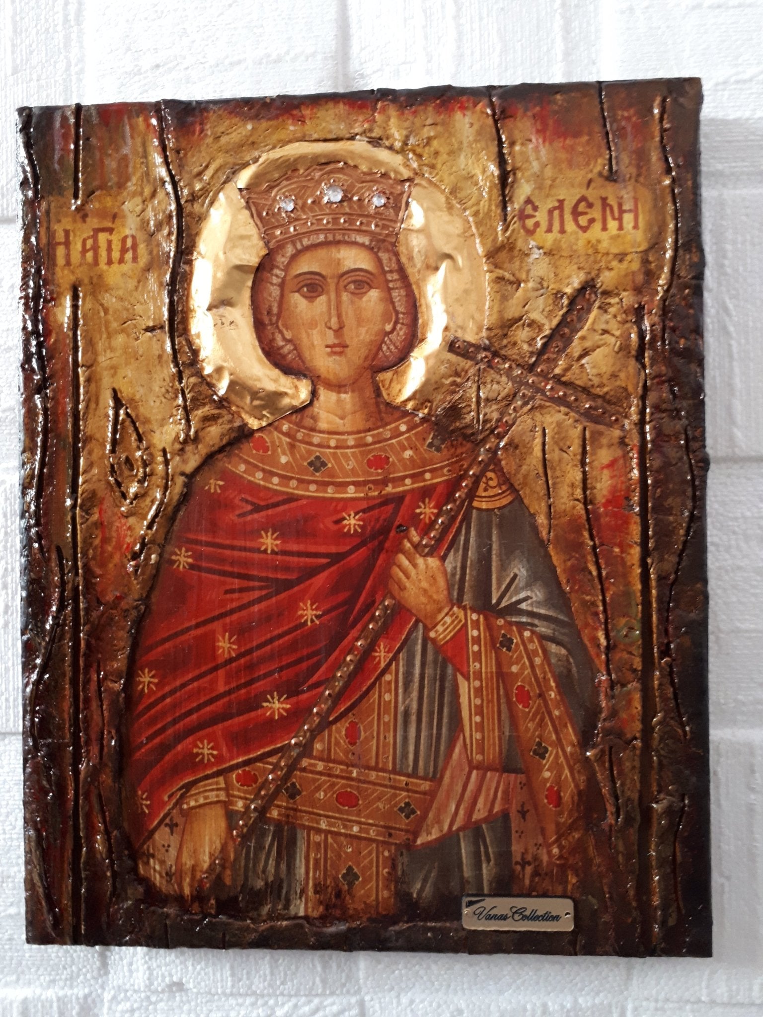 Antique Style Saint Helen Icon-Handmade Greek Orthodox Byzantine Christian Icon - Vanas Collection