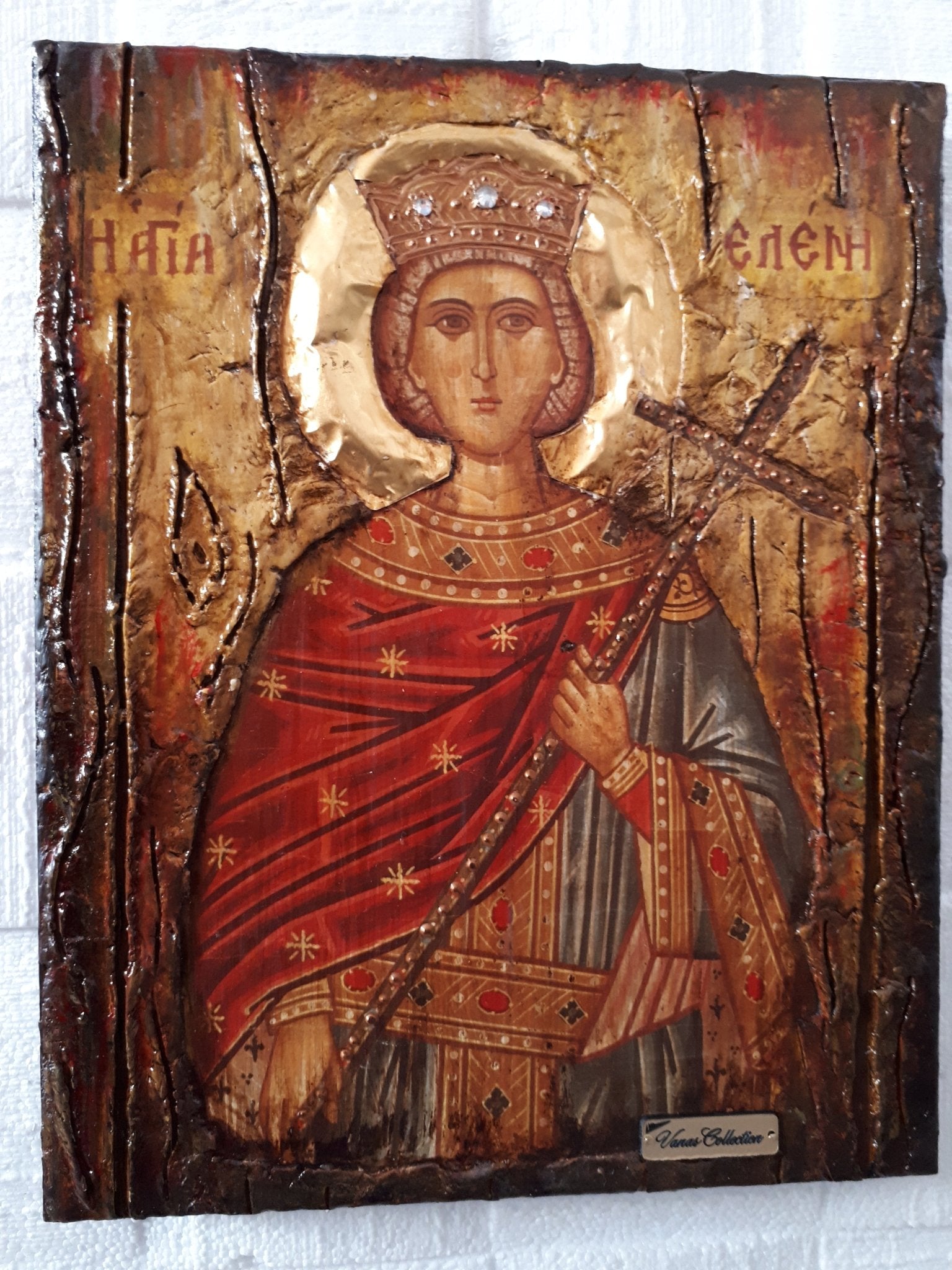 Antique Style Saint Helen Icon-Handmade Greek Orthodox Byzantine Christian Icon - Vanas Collection