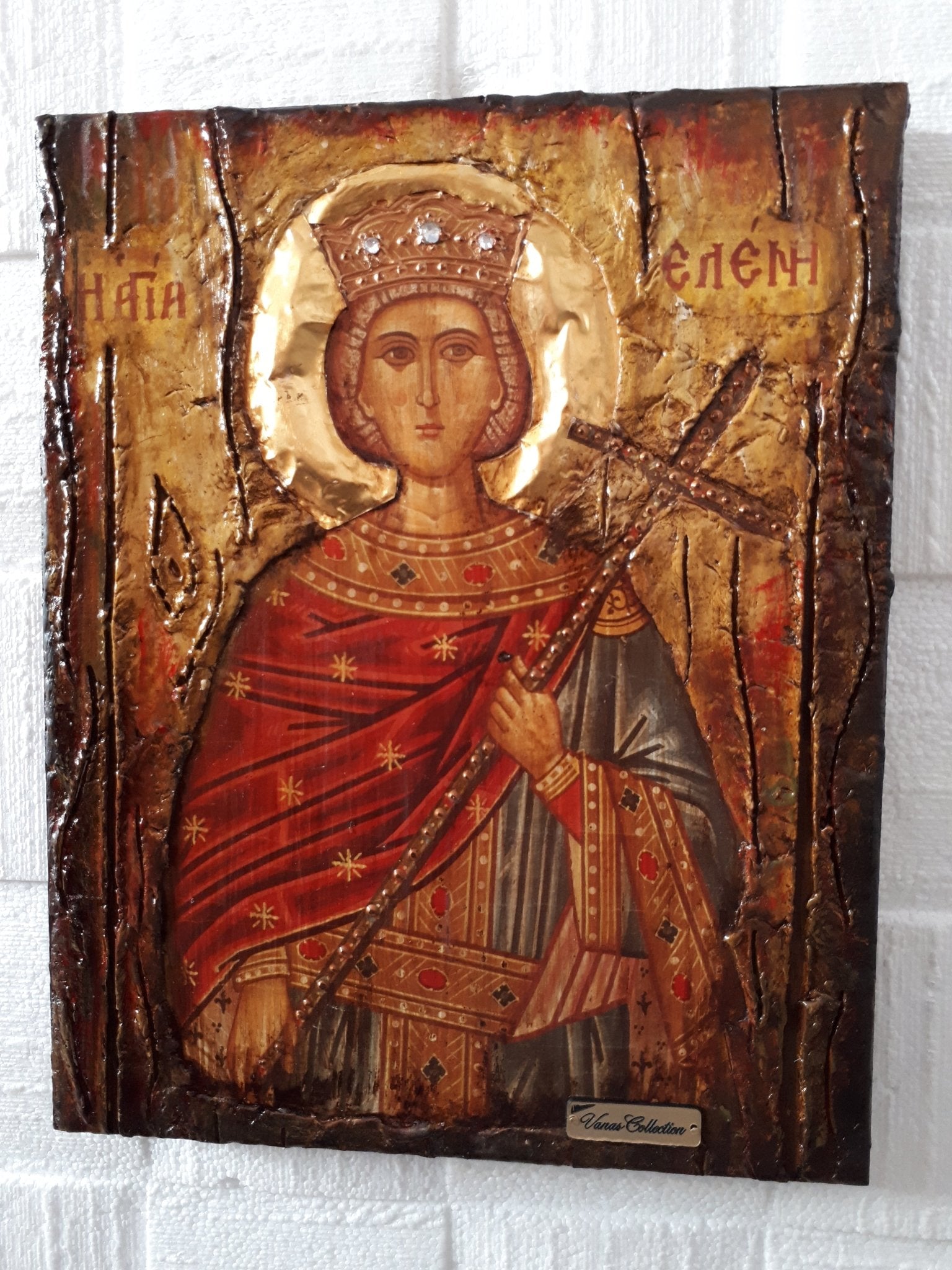 Antique Style Saint Helen Icon-Handmade Greek Orthodox Byzantine Christian Icon - Vanas Collection