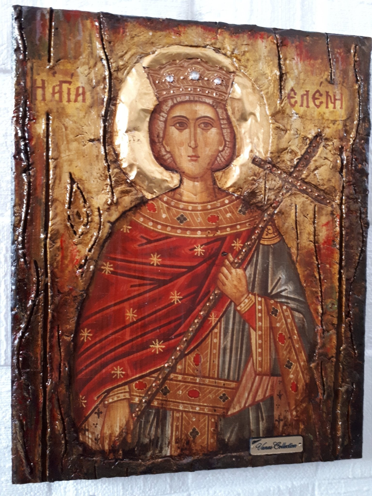 Antique Style Saint Helen Icon-Handmade Greek Orthodox Byzantine Christian Icon - Vanas Collection