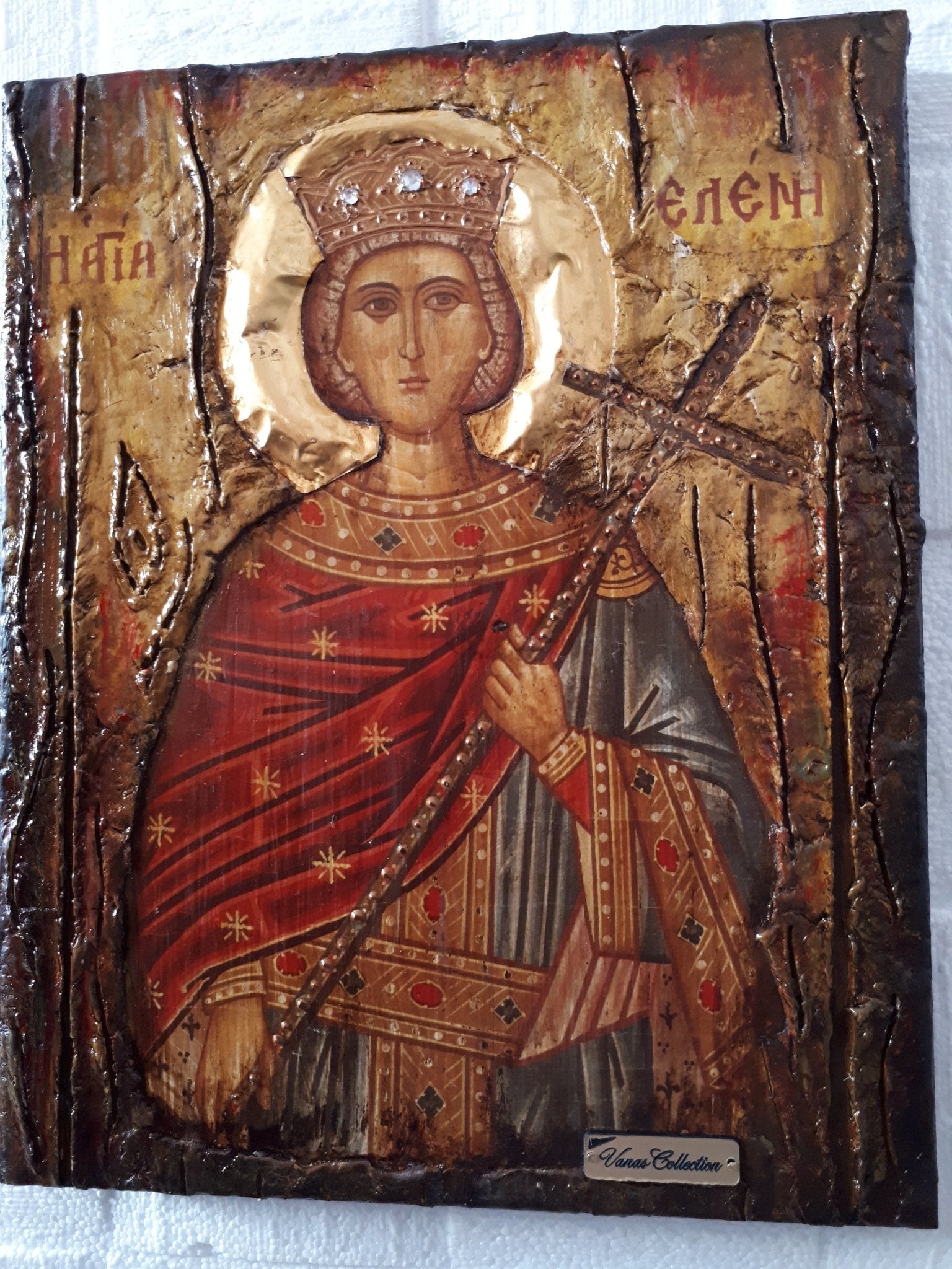 Antique Style Saint Helen Icon-Handmade Greek Orthodox Byzantine Christian Icon - Vanas Collection