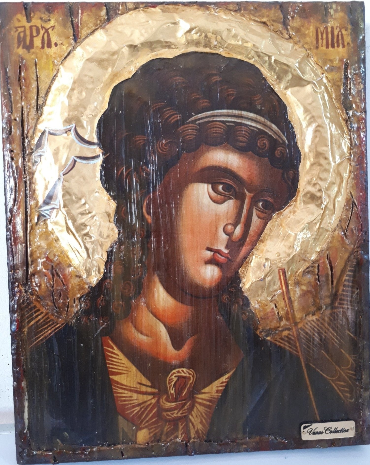 Archangel Michael handmade Greek Christian Orthodox Byzantine Golden Halo Icon - Vanas Collection