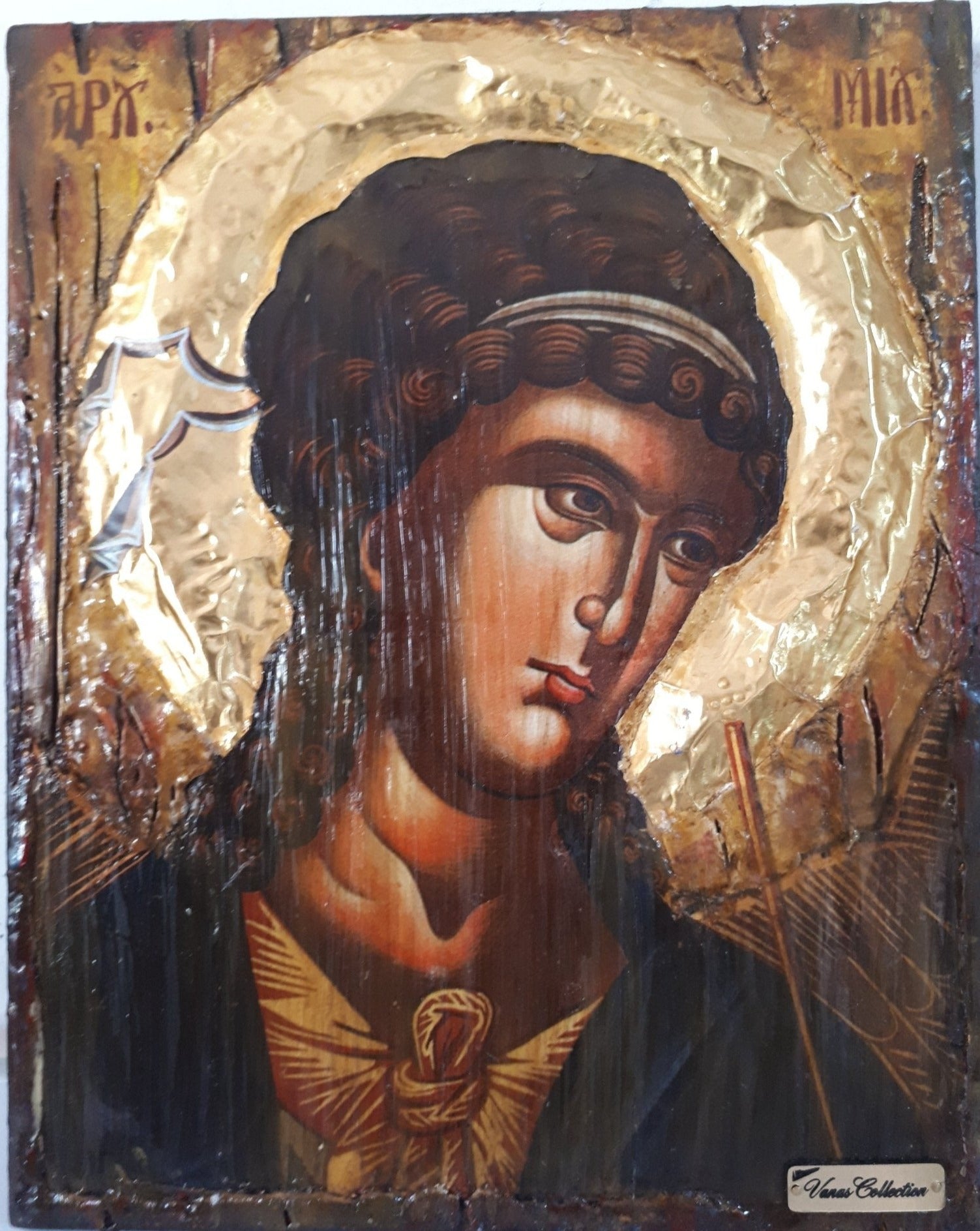 Archangel Michael handmade Greek Christian Orthodox Byzantine Golden Halo Icon - Vanas Collection