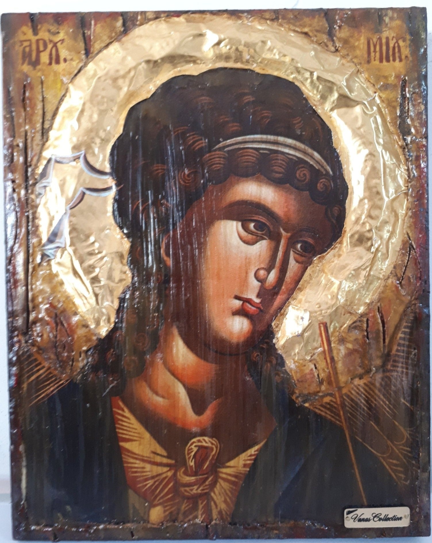 Archangel Michael handmade Greek Christian Orthodox Byzantine Golden Halo Icon - Vanas Collection