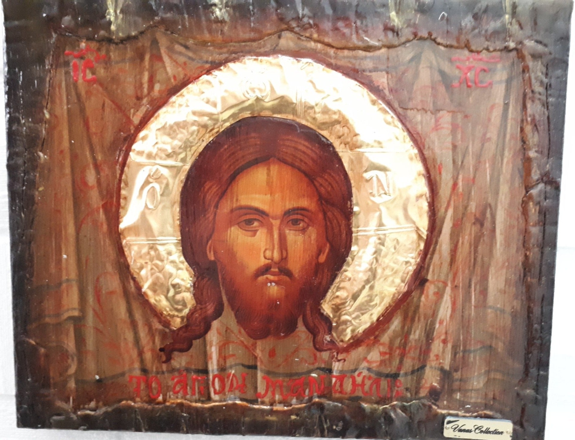 Jesus Christ Face on The Holy Scarf Mandilion-Orthodox Byzantine Handmade Icons - Vanas Collection