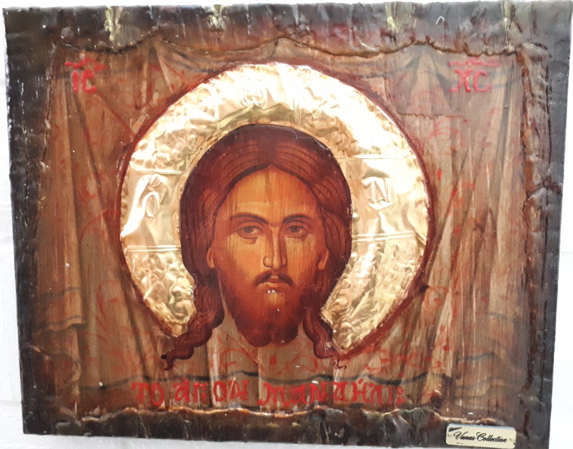 Jesus Christ Face on The Holy Scarf Mandilion-Orthodox Byzantine Handmade Icons - Vanas Collection