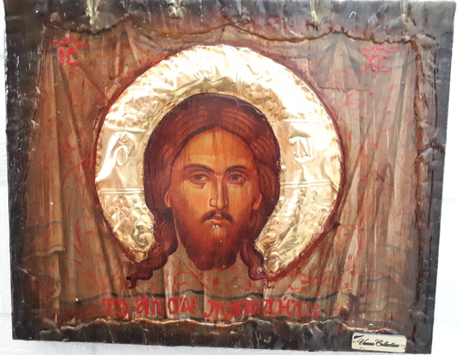 Jesus Christ Face on The Holy Scarf Mandilion-Orthodox Byzantine Handmade Icons - Vanas Collection