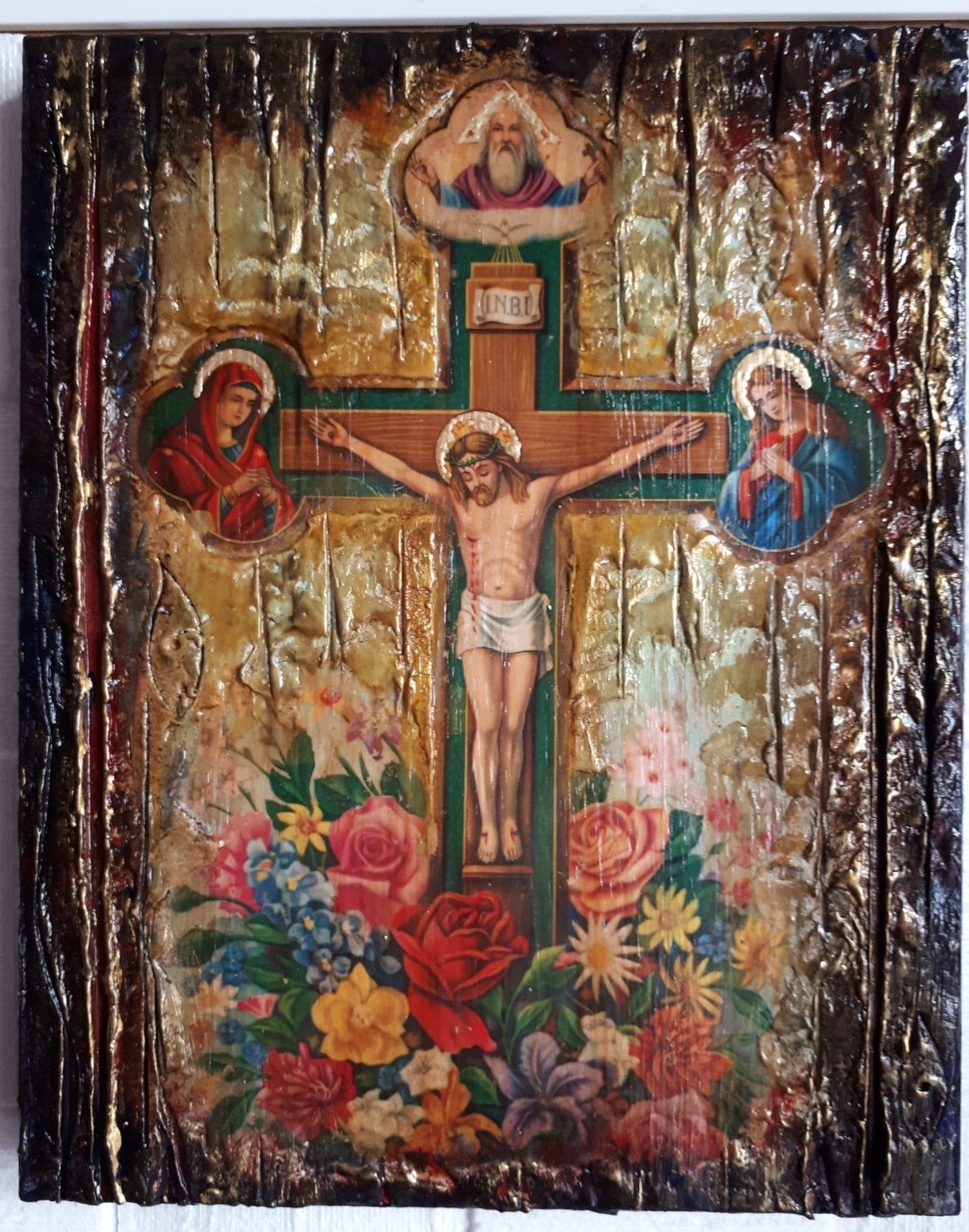 Jesus Christ on Crucifix Icon-Orthodox Handmade Antique Style Icons - Vanas Collection