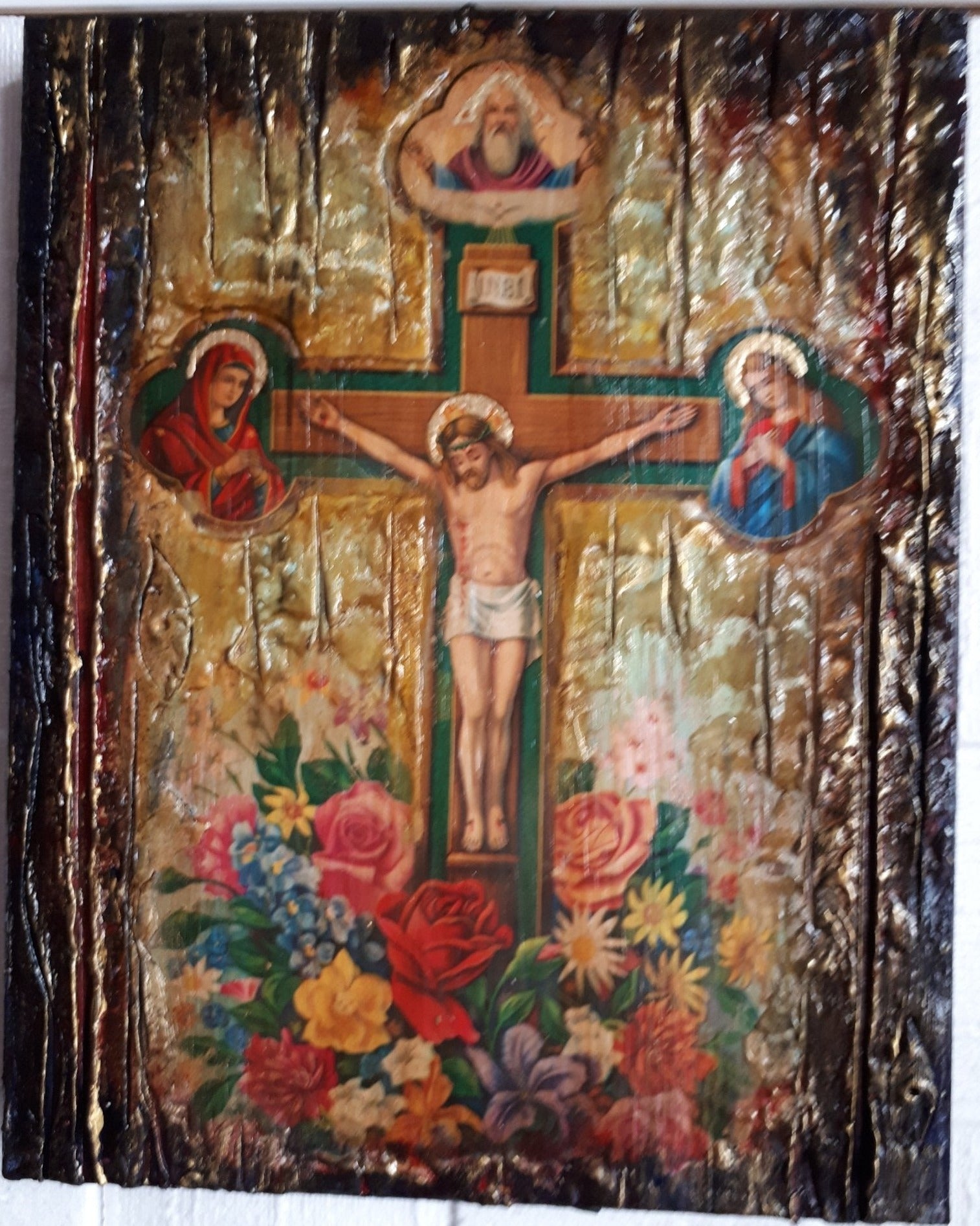 Jesus Christ on Crucifix Icon-Orthodox Handmade Antique Style Icons - Vanas Collection