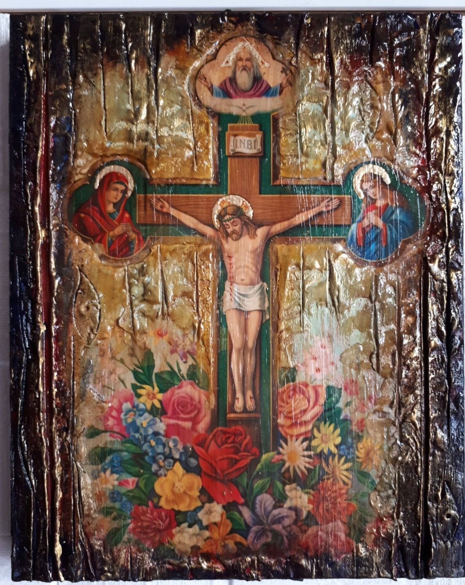 Jesus Christ on Crucifix Icon-Orthodox Handmade Antique Style Icons - Vanas Collection