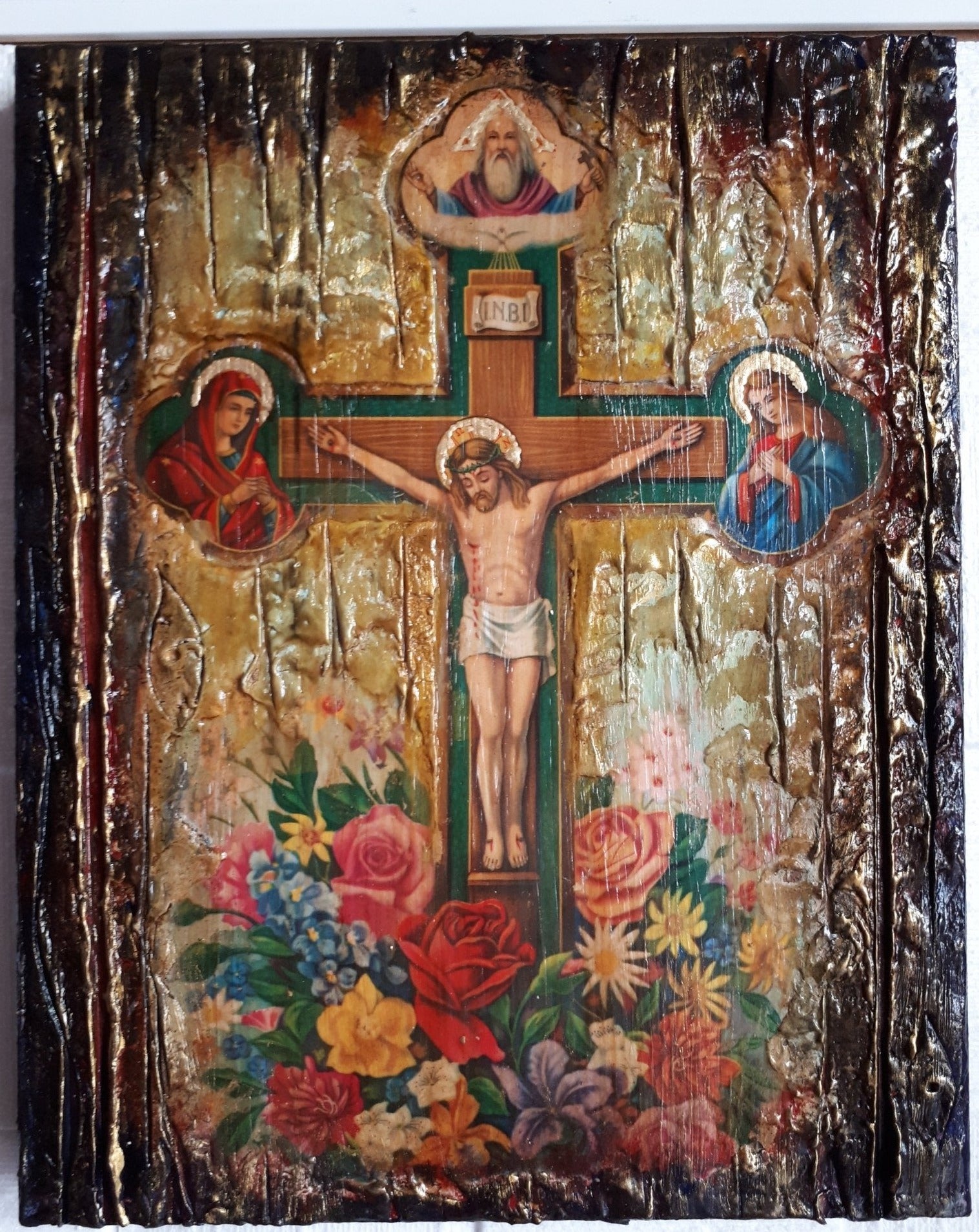 Jesus Christ on Crucifix Icon-Orthodox Handmade Antique Style Icons - Vanas Collection