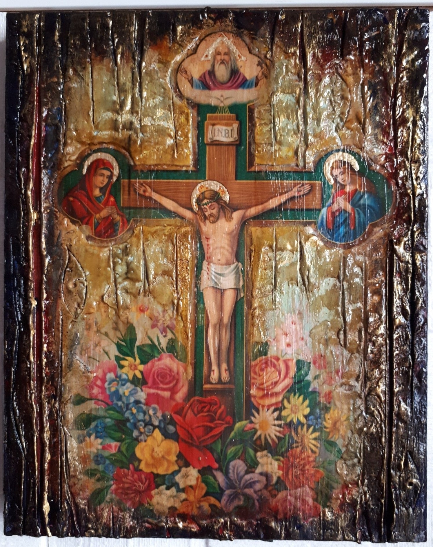 Jesus Christ on Crucifix Icon-Orthodox Handmade Antique Style Icons - Vanas Collection