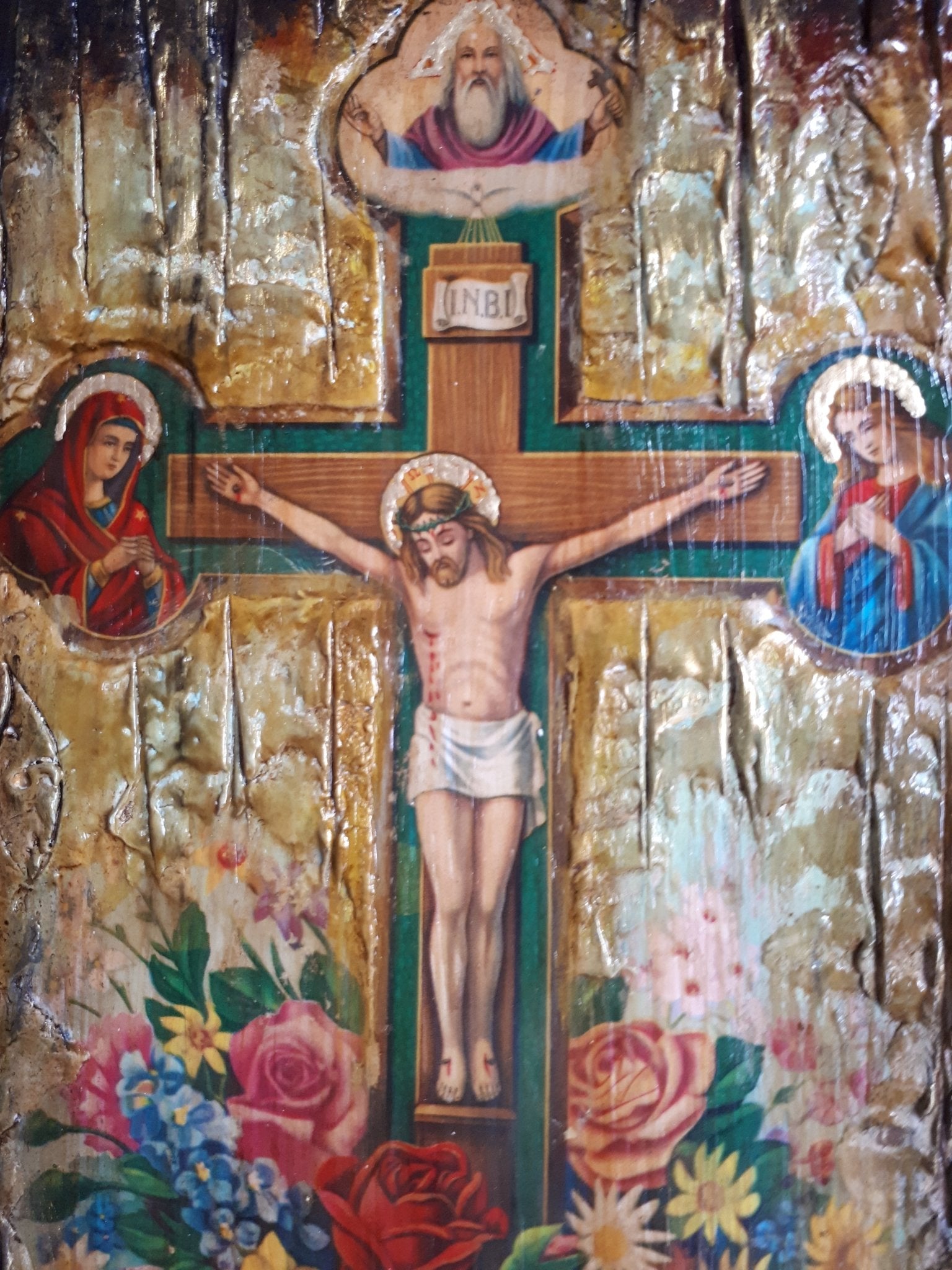 Jesus Christ on Crucifix Icon-Orthodox Handmade Antique Style Icons - Vanas Collection