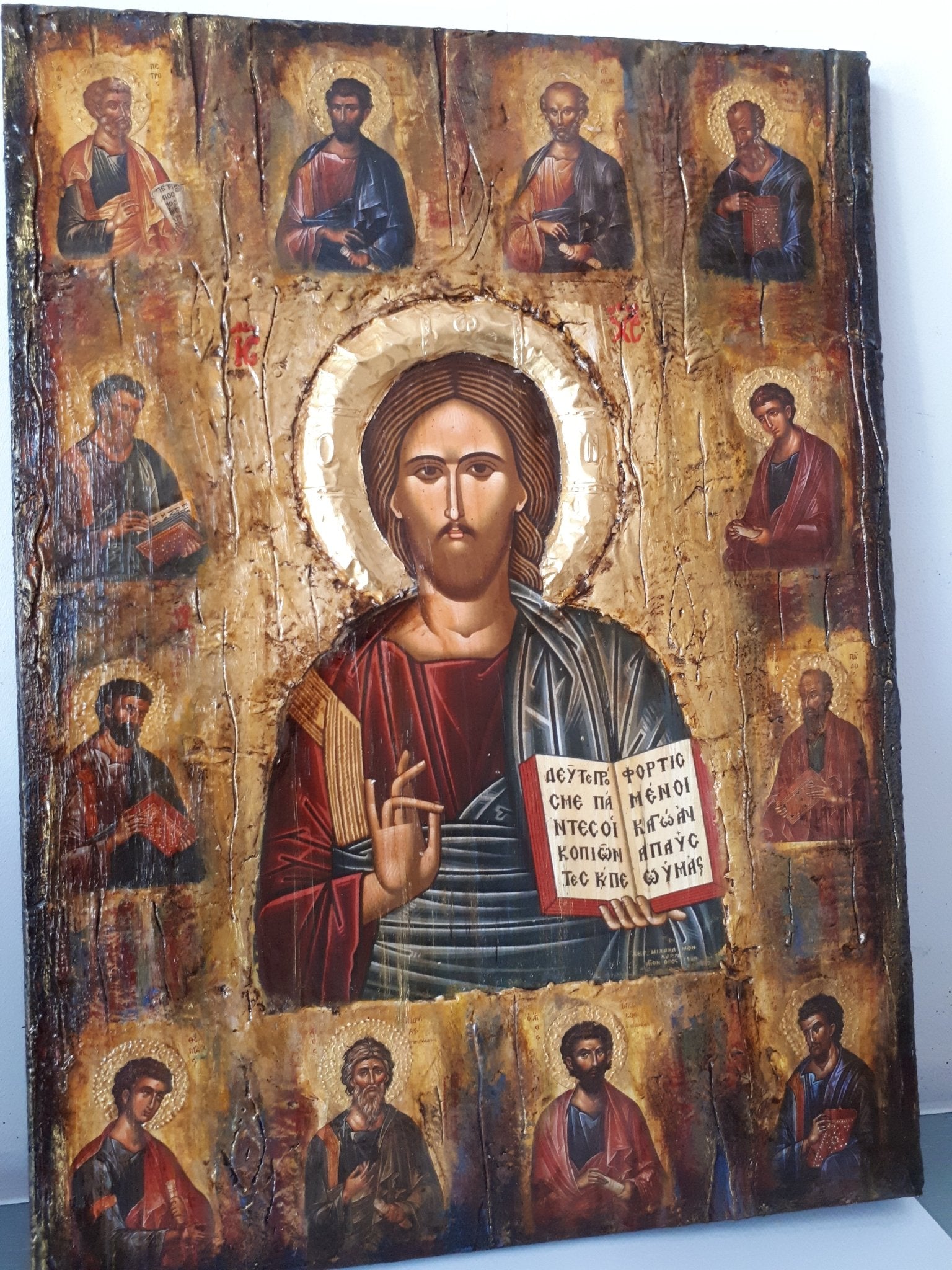 Jesus Christ The Blessed with 12 Apostles Icon-Orthodox Greek Byzantine Icons - Vanas Collection