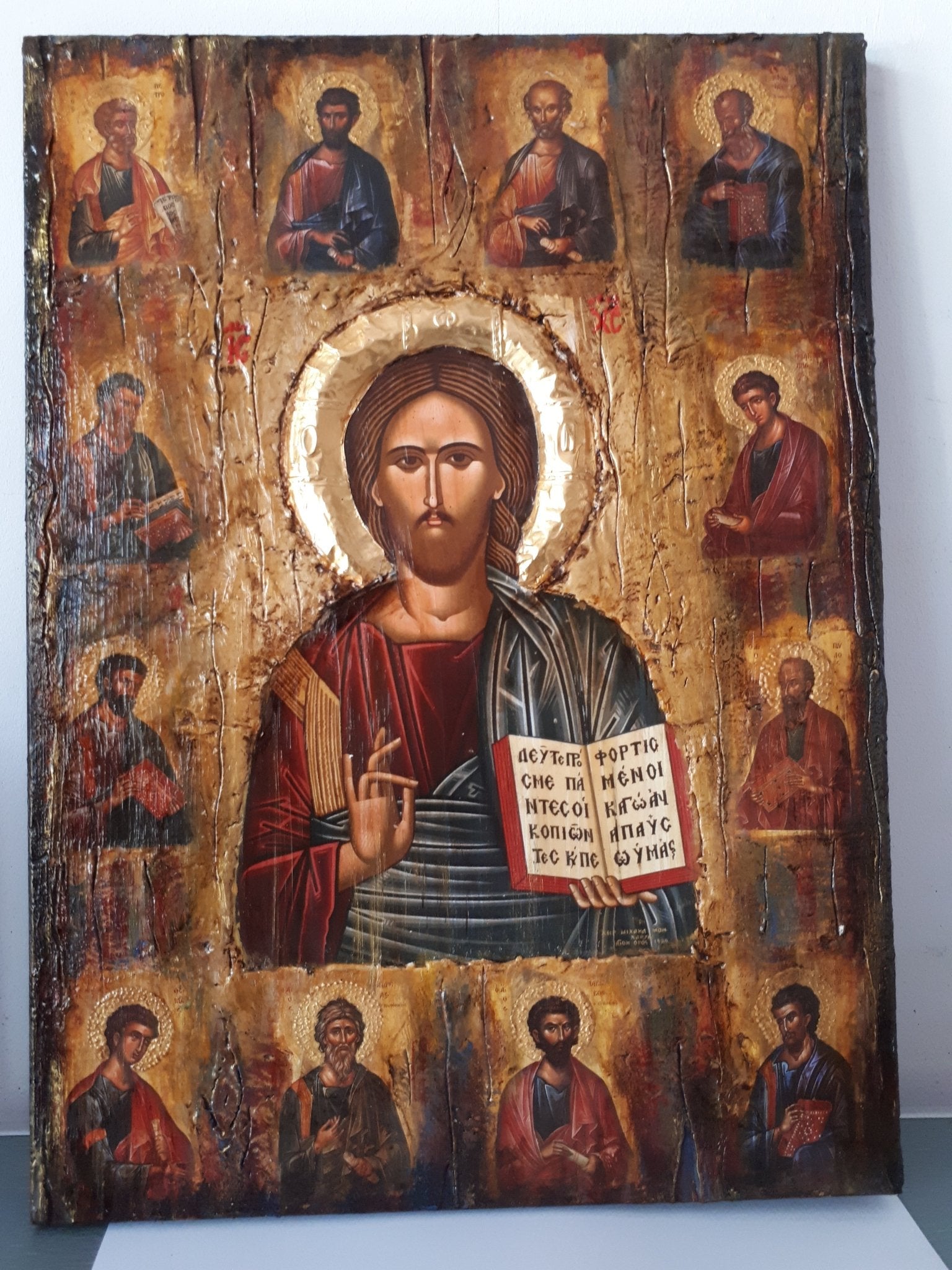 Jesus Christ The Blessed with 12 Apostles Icon-Orthodox Greek Byzantine Icons - Vanas Collection