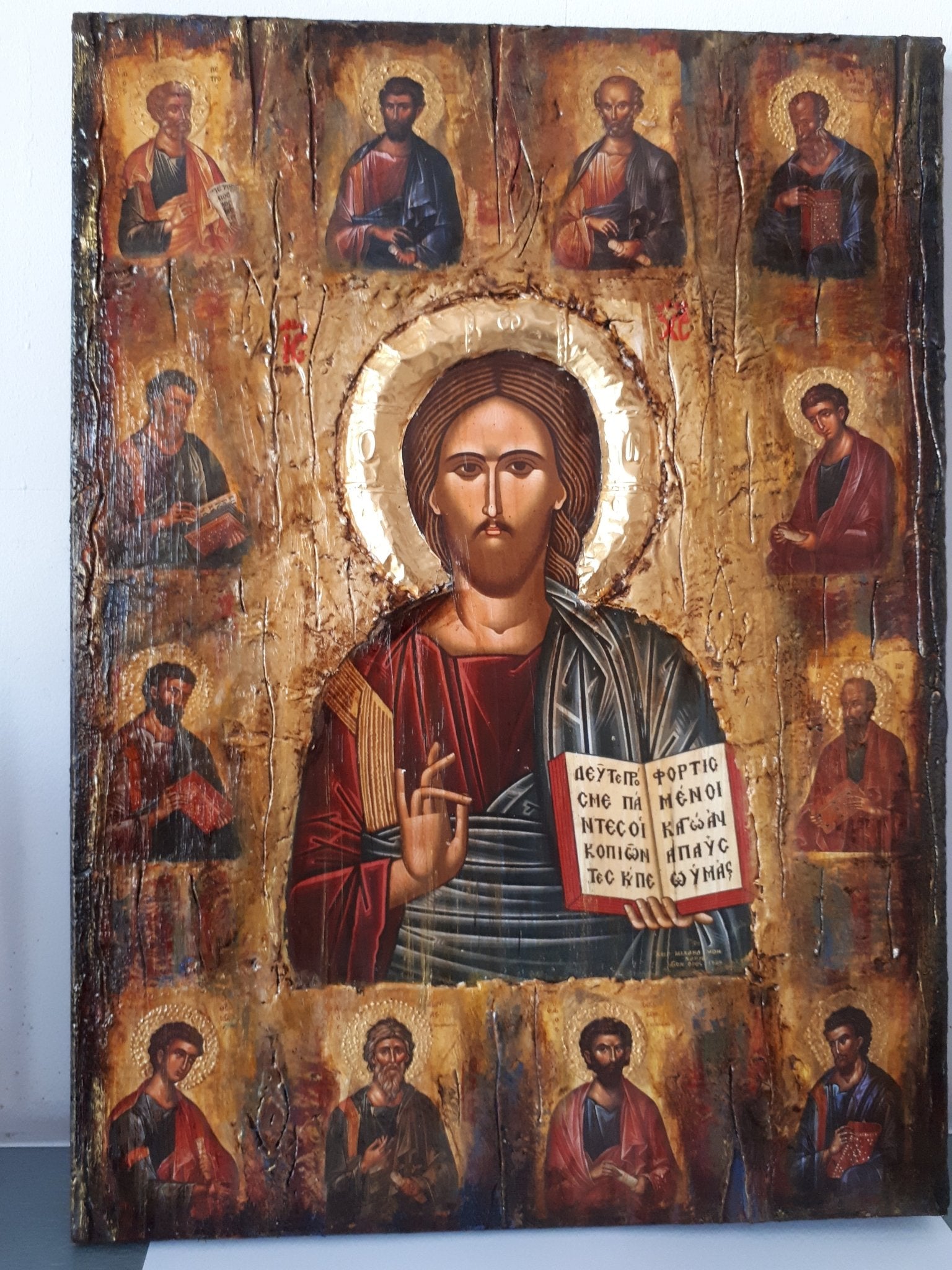 Jesus Christ The Blessed with 12 Apostles Icon-Orthodox Greek Byzantine Icons - Vanas Collection