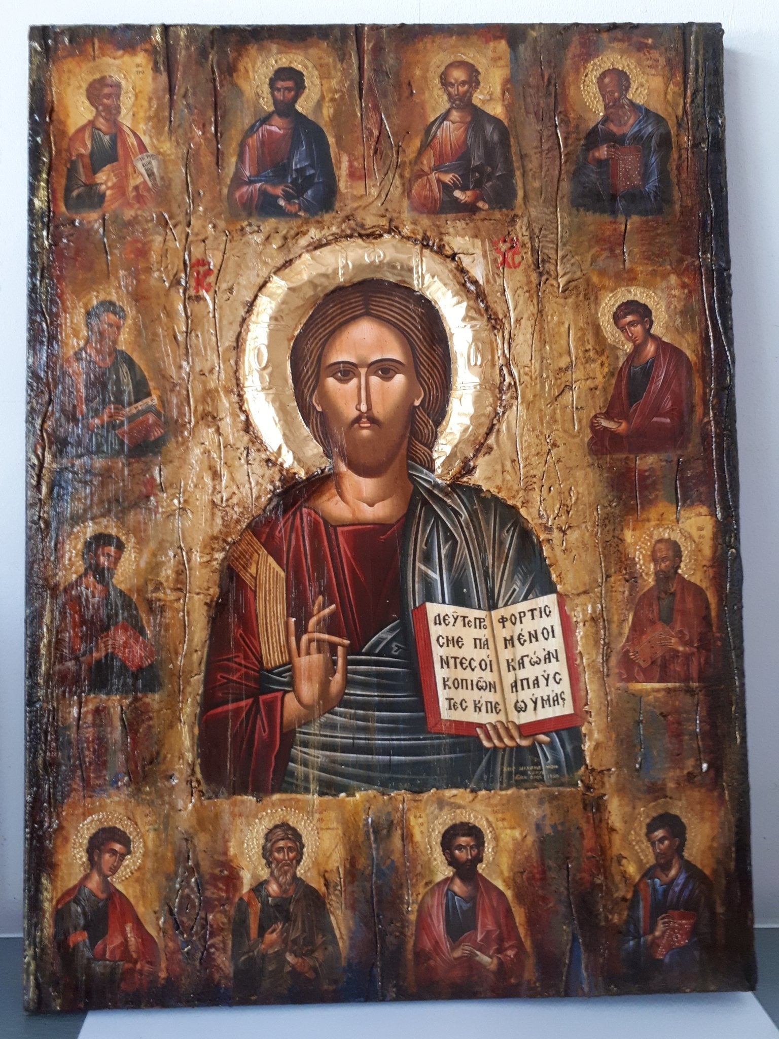 Jesus Christ The Blessed with 12 Apostles Icon-Orthodox Greek Byzantine Icons - Vanas Collection