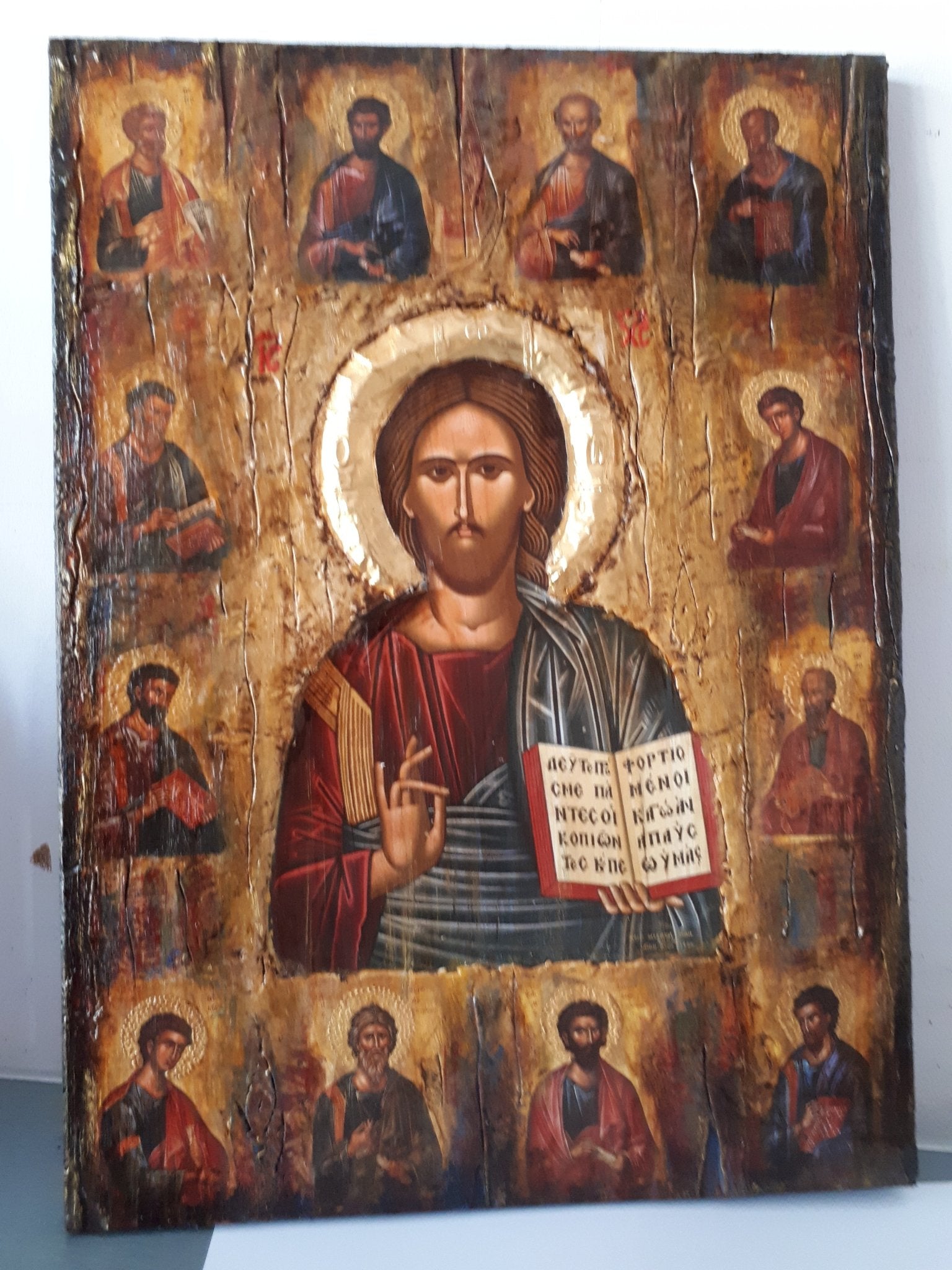 Jesus Christ The Blessed with 12 Apostles Icon-Orthodox Greek Byzantine Icons - Vanas Collection