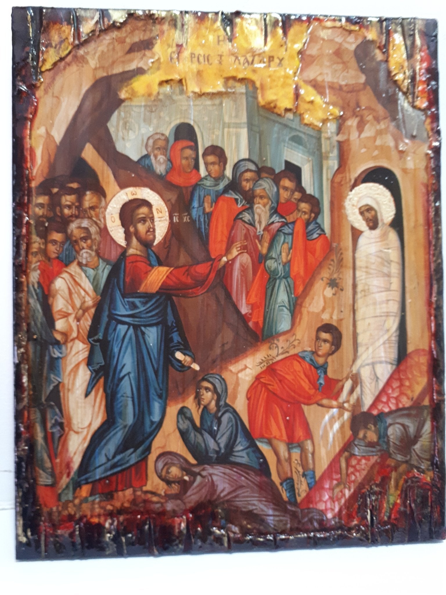 Raising of Lazarus Icon -Orthodox Greek Byzantine Wood Antique Style Icons - Vanas Collection