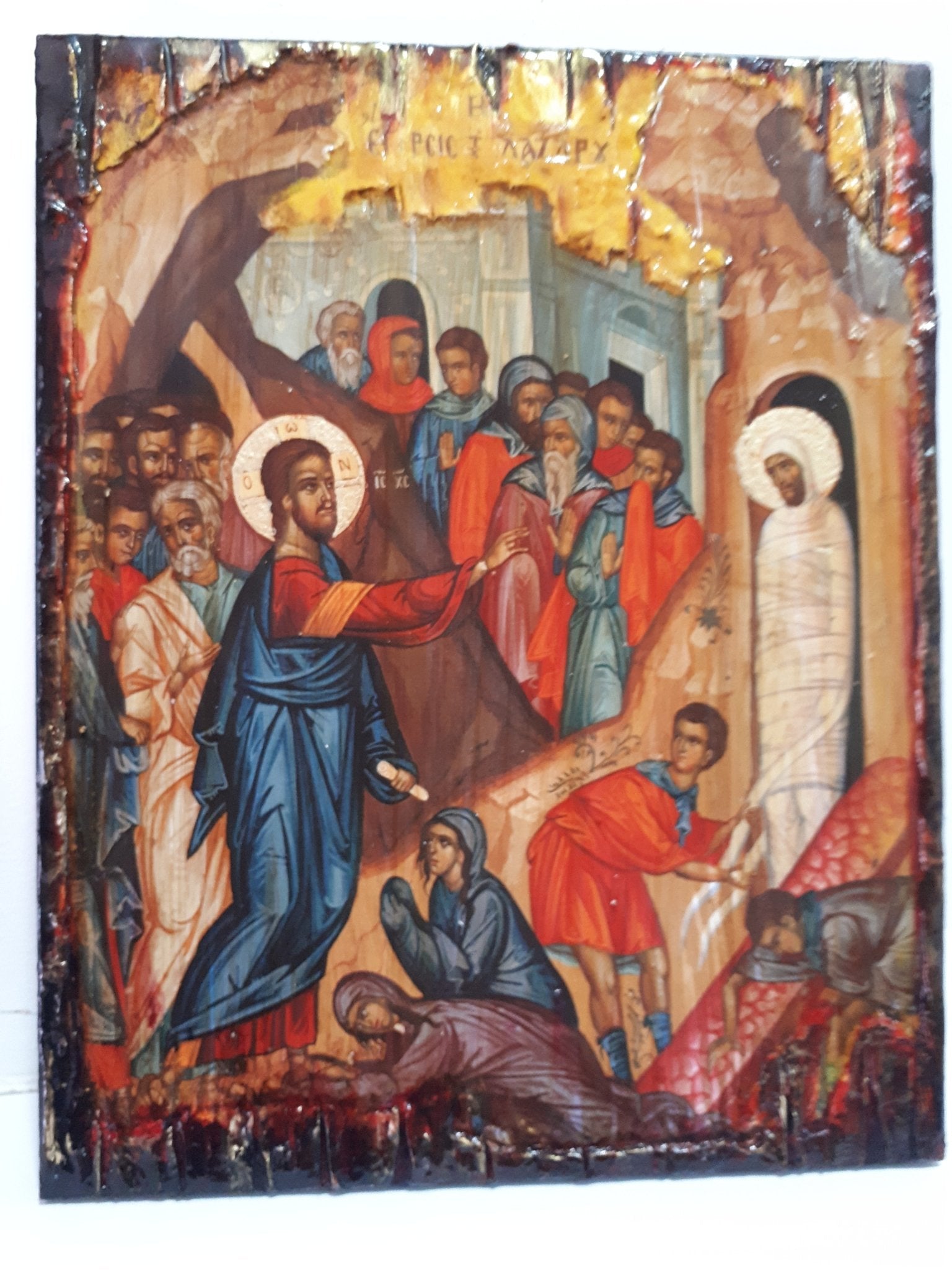 Raising of Lazarus Icon -Orthodox Greek Byzantine Wood Antique Style Icons - Vanas Collection