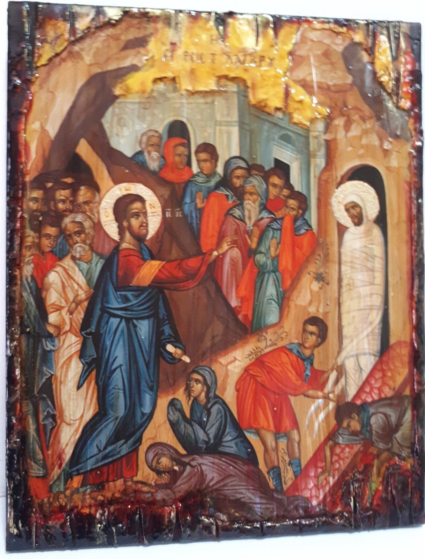 Raising of Lazarus Icon -Orthodox Greek Byzantine Wood Antique Style Icons - Vanas Collection