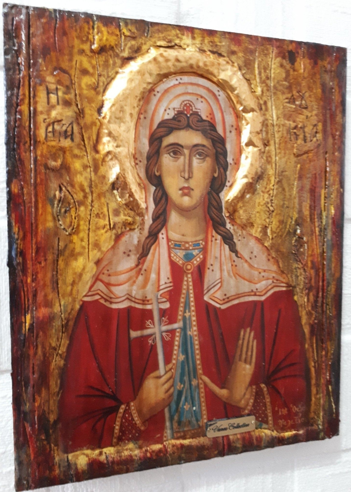 Saint Lucia Lucy Santa Lucia - Rare Byzantine Greek Orthodox Icon-Antique Style Icon - Vanas Collection