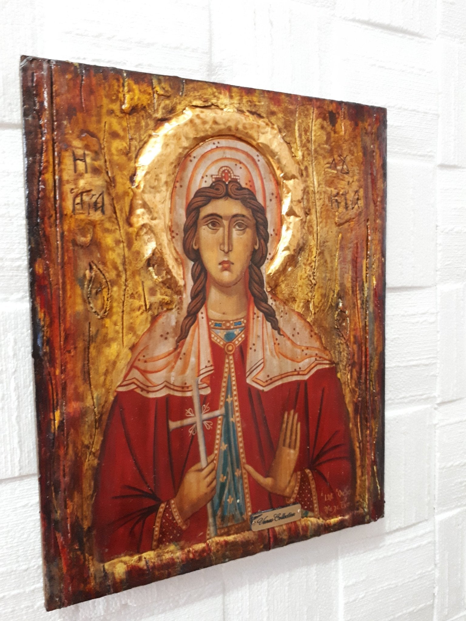 Saint Lucia Lucy Santa Lucia - Rare Byzantine Greek Orthodox Icon-Antique Style Icon - Vanas Collection