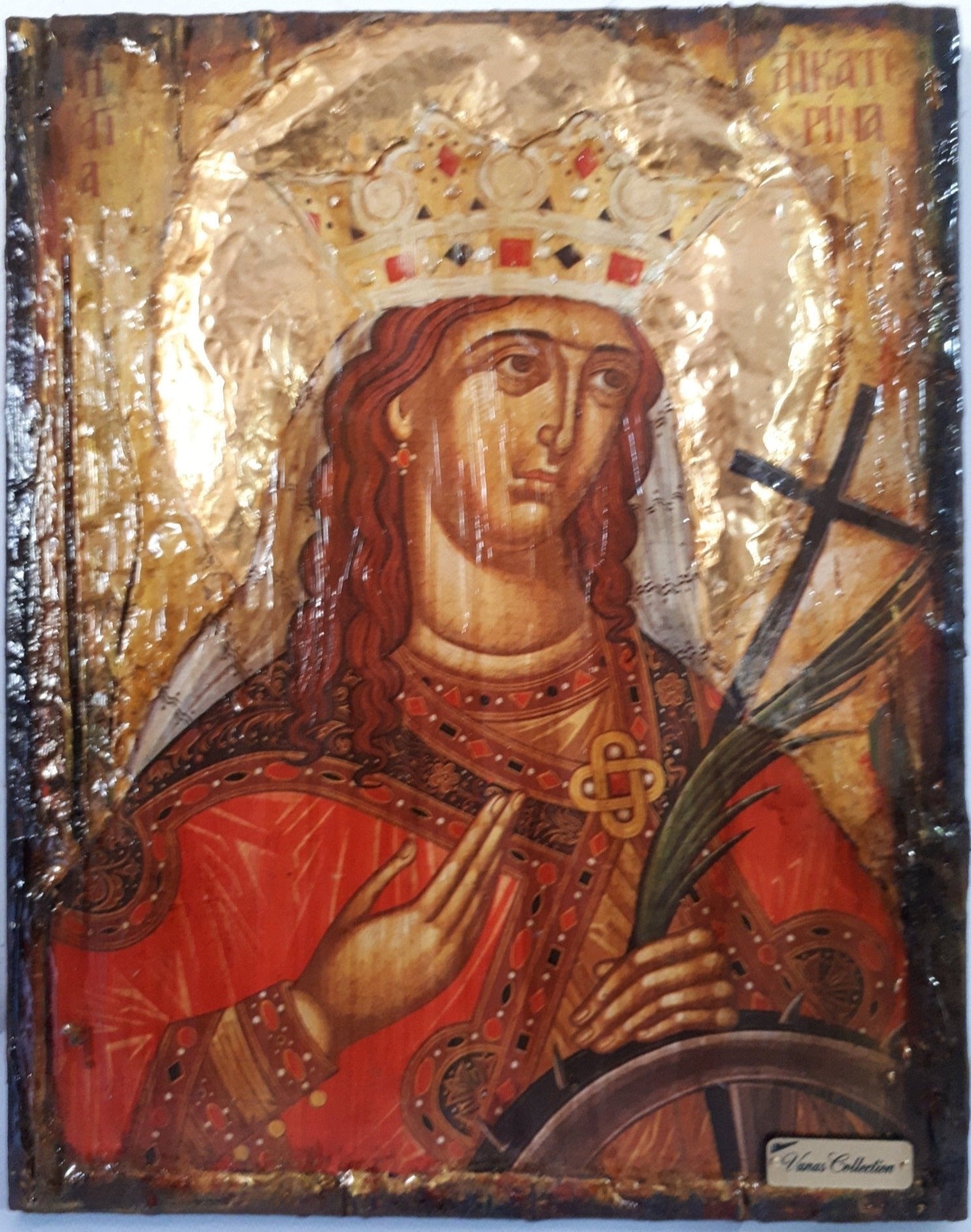 Saint St Aikaterini Catherine Icon-Greek Orthodox Byzantine Handmade Icons - Vanas Collection