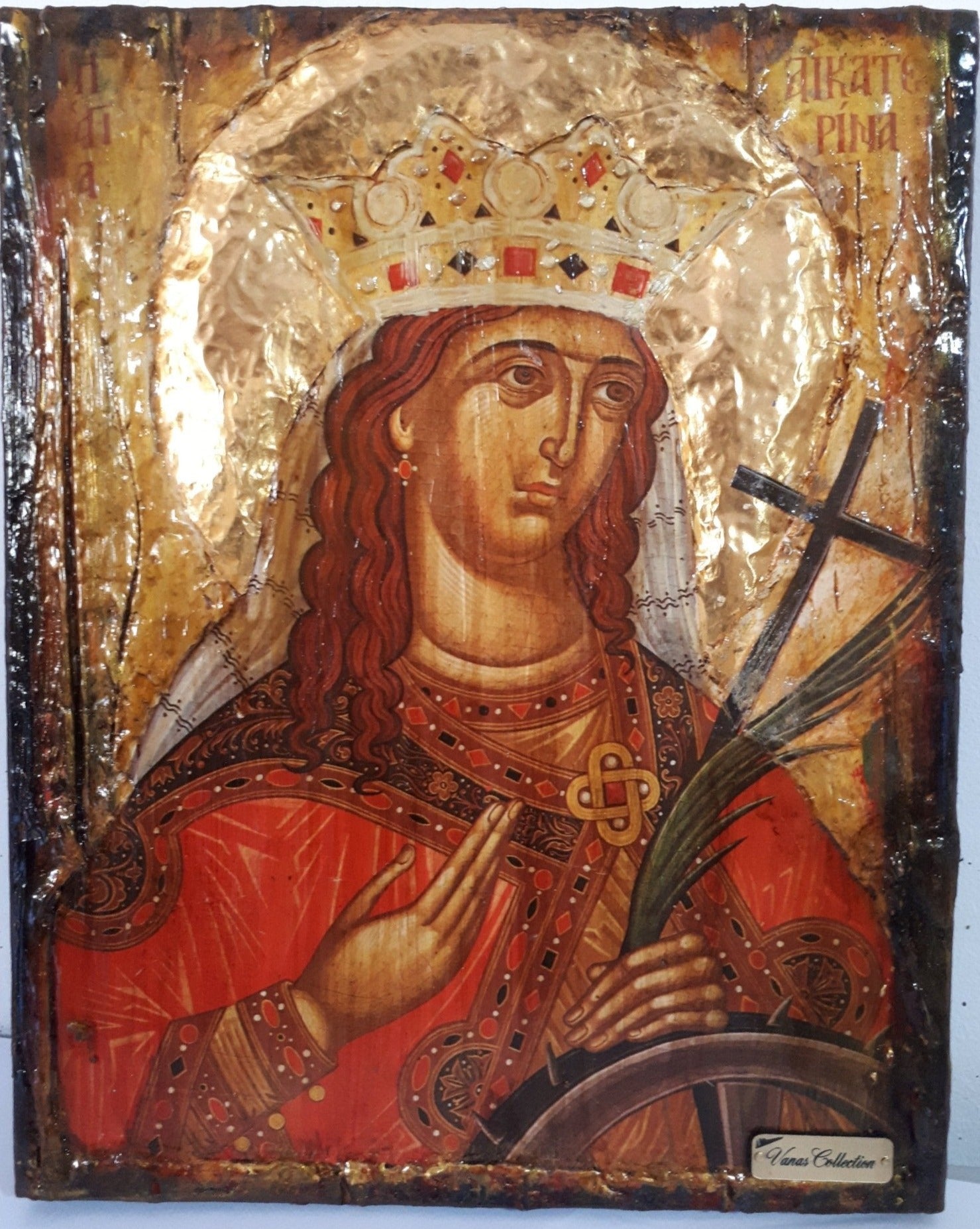 Saint St Aikaterini Catherine Icon-Greek Orthodox Byzantine Handmade Icons - Vanas Collection