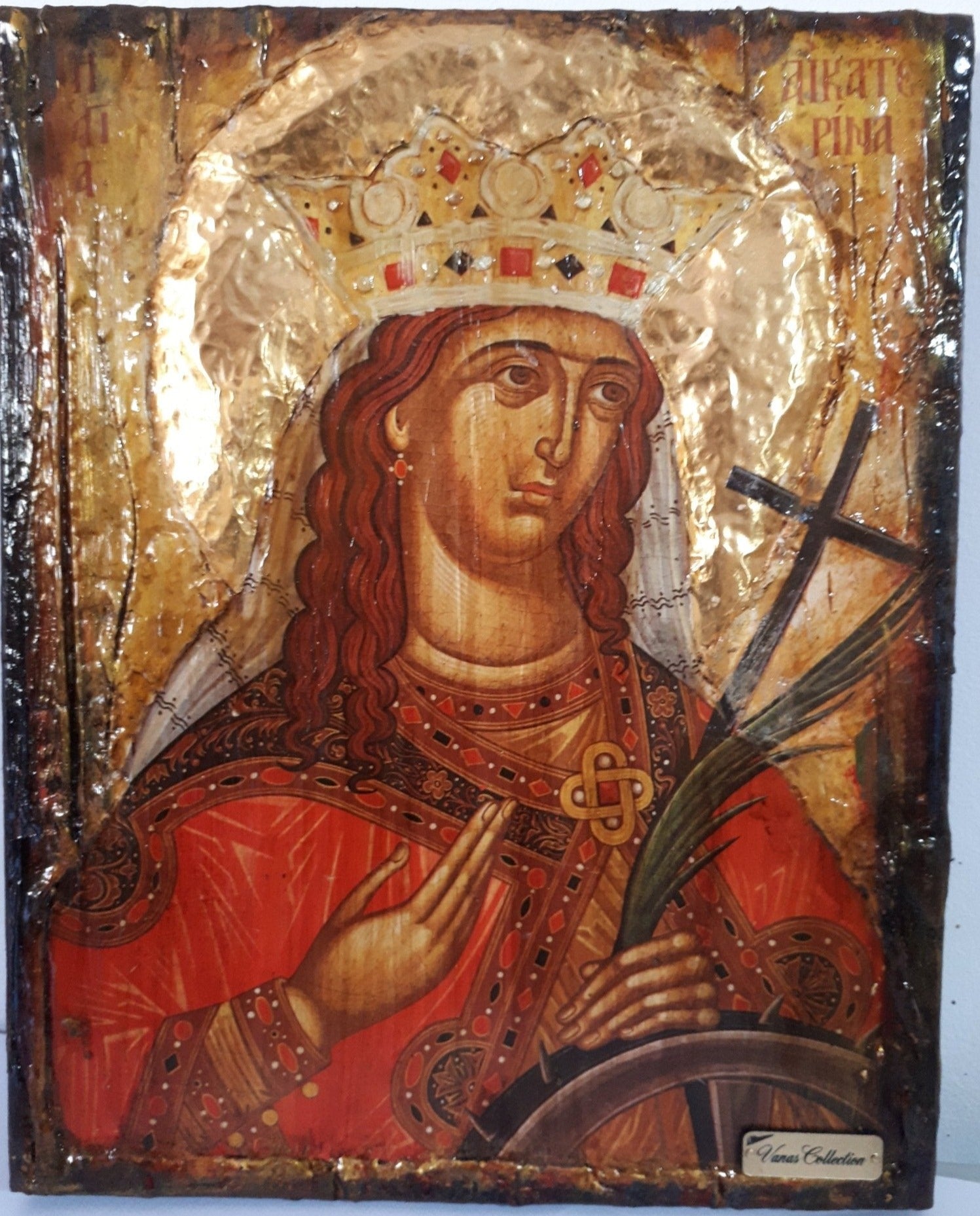 Saint St Aikaterini Catherine Icon-Greek Orthodox Byzantine Handmade Icons - Vanas Collection