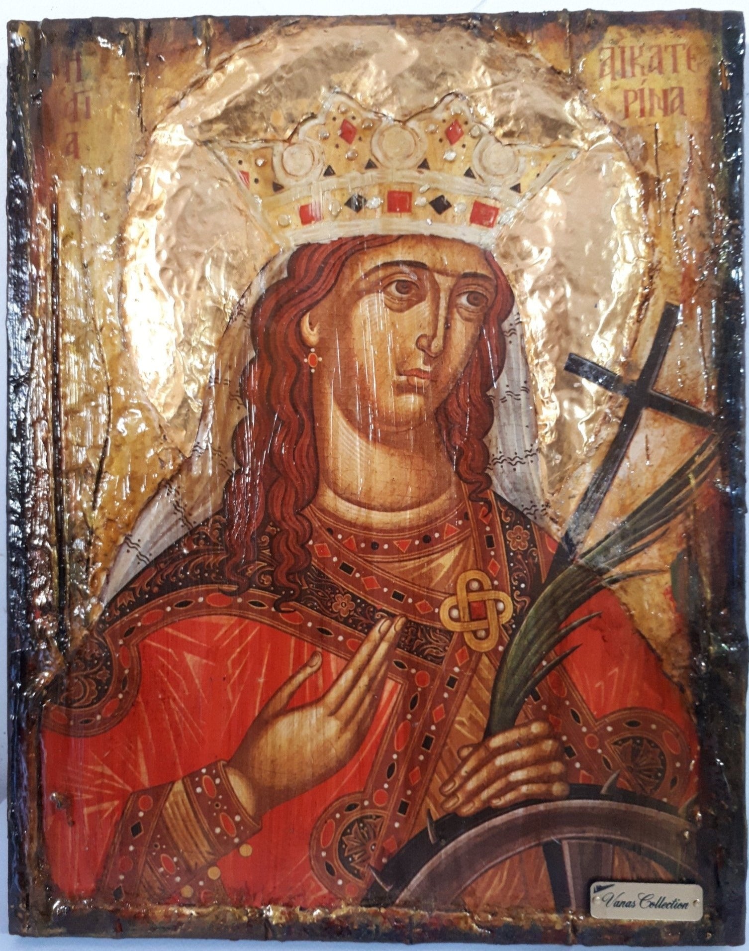 Saint St Aikaterini Catherine Icon-Greek Orthodox Byzantine Handmade Icons - Vanas Collection