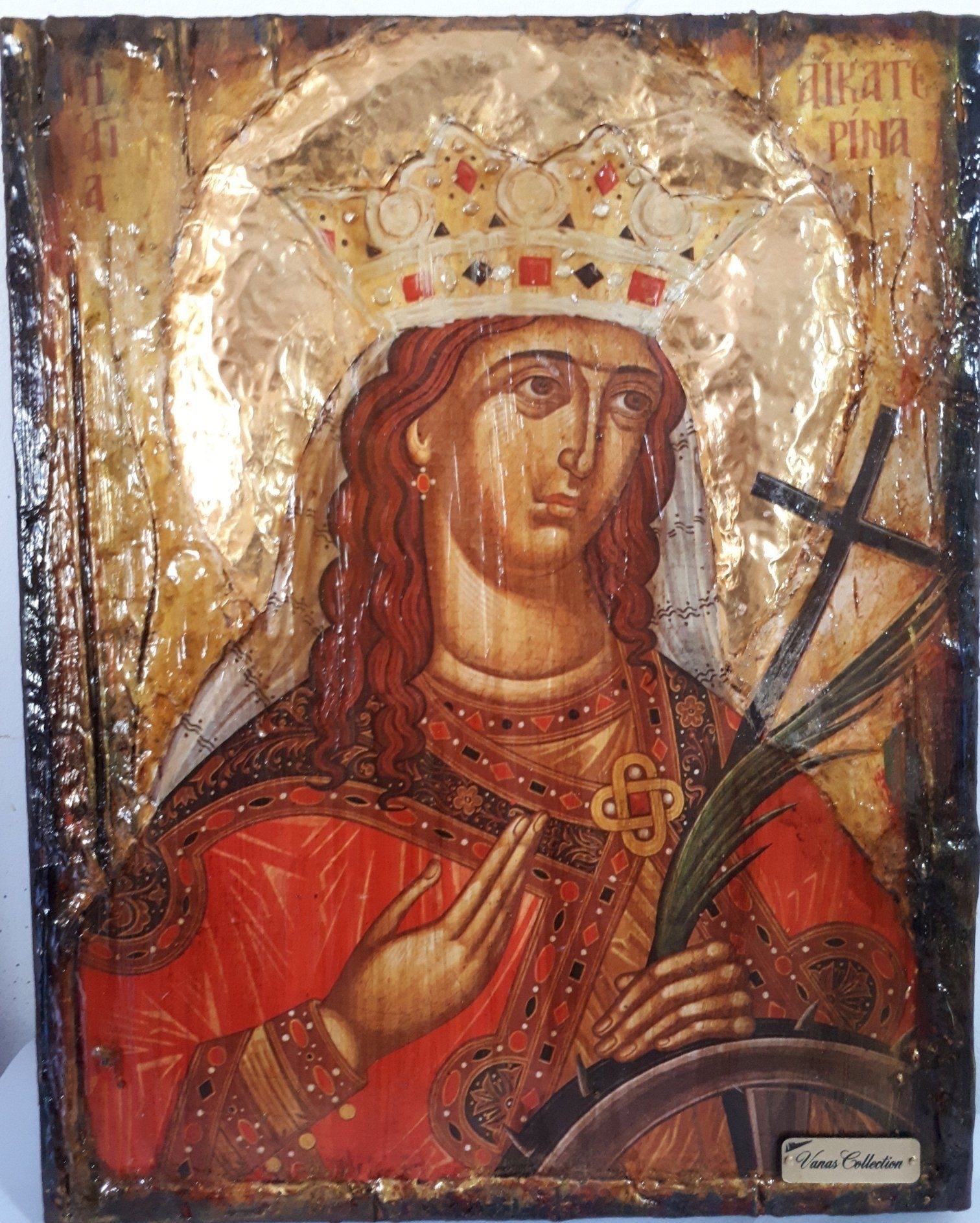 Saint St Aikaterini Catherine Icon-Greek Orthodox Byzantine Handmade Icons - Vanas Collection