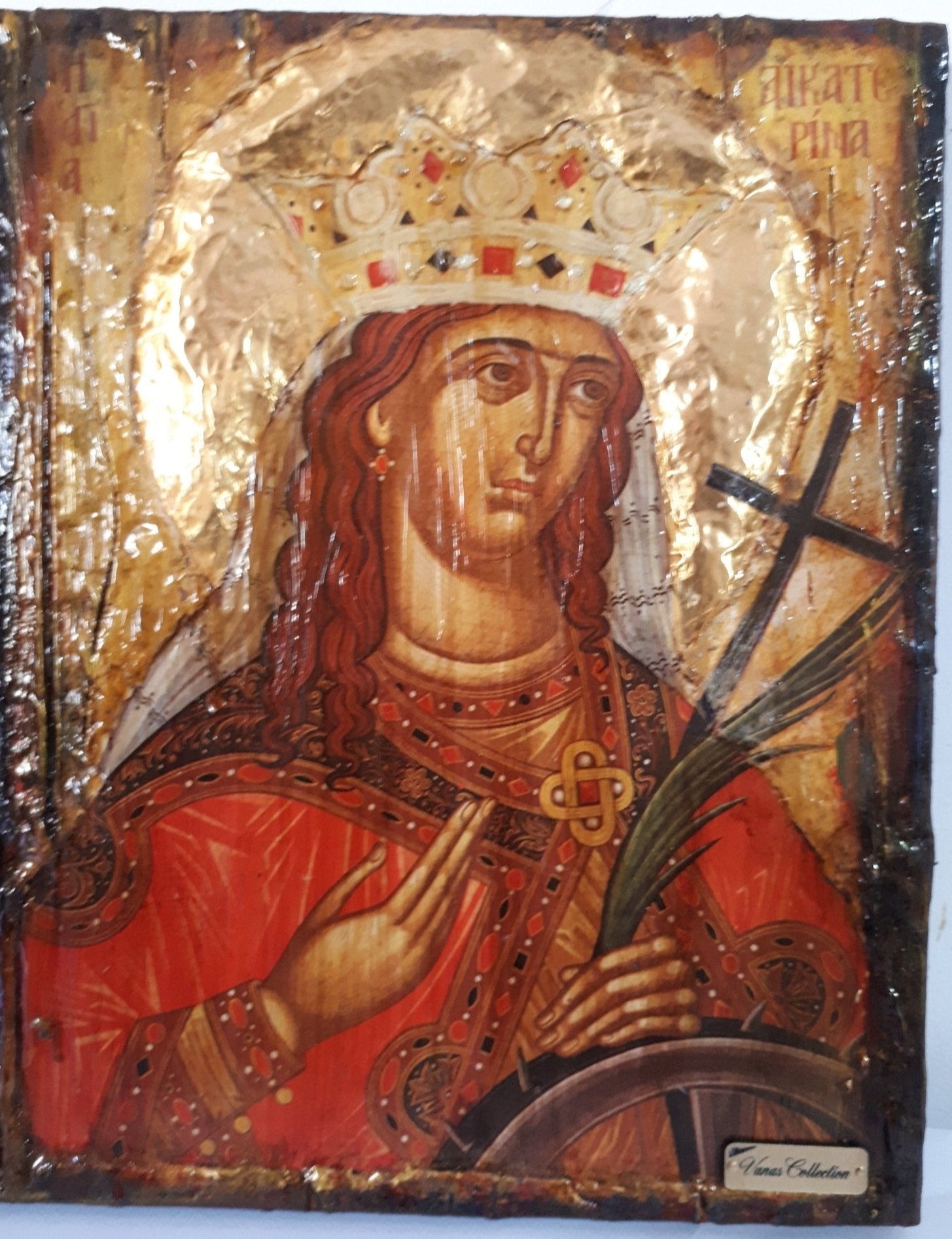 Saint St Aikaterini Catherine Icon-Greek Orthodox Byzantine Handmade Icons - Vanas Collection