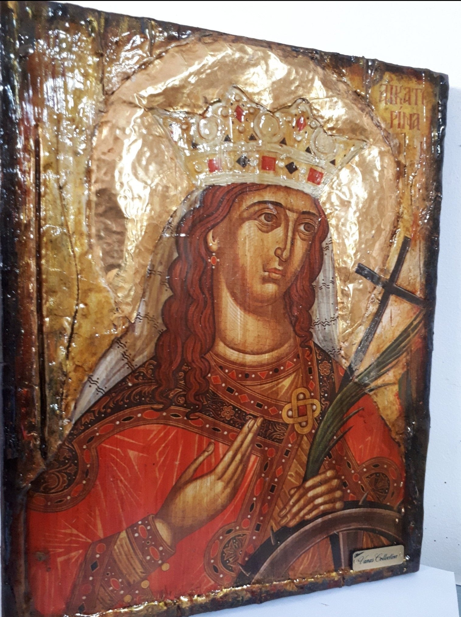 Saint St Aikaterini Catherine Icon-Greek Orthodox Byzantine Handmade Icons - Vanas Collection