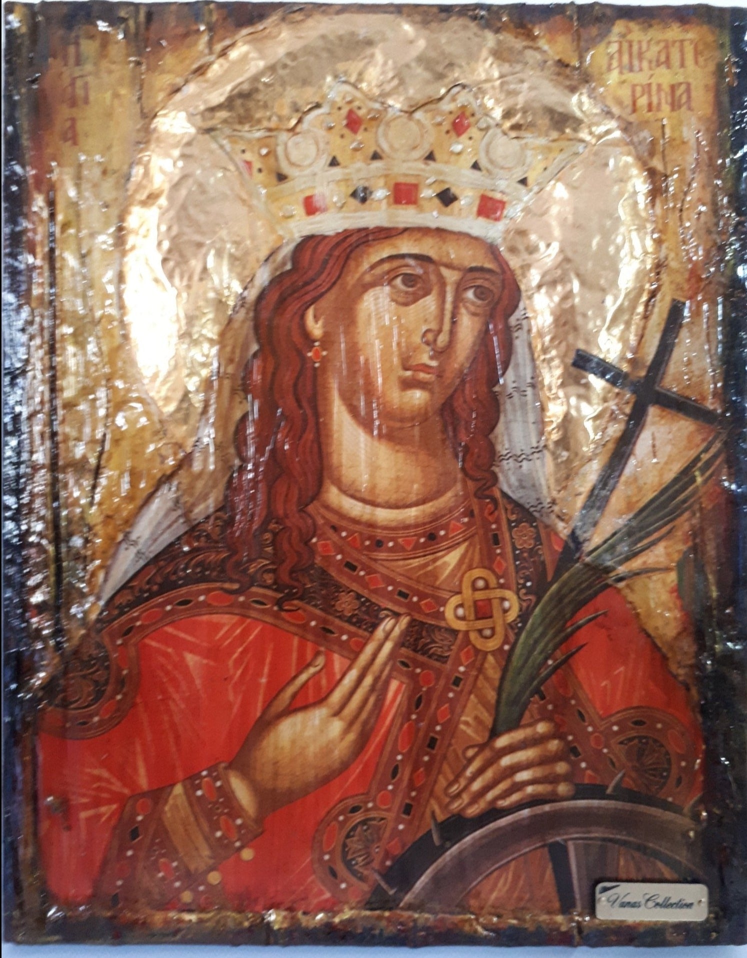 Saint St Aikaterini Catherine Icon-Greek Orthodox Byzantine Handmade Icons - Vanas Collection