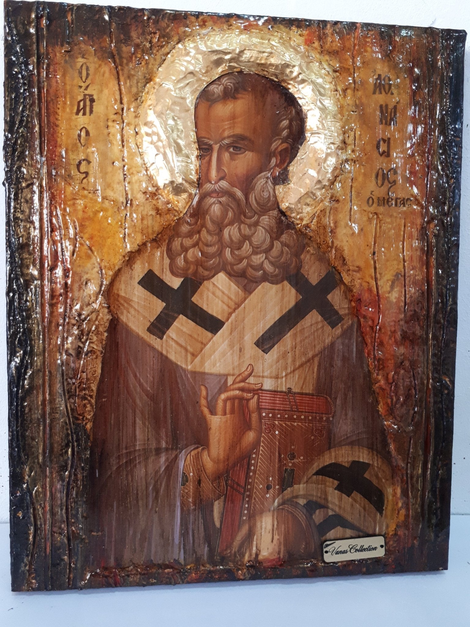 Saint St. Athanasious Athanasios Icon, Greek Byzantine Christian Icons on Wood - Vanas Collection