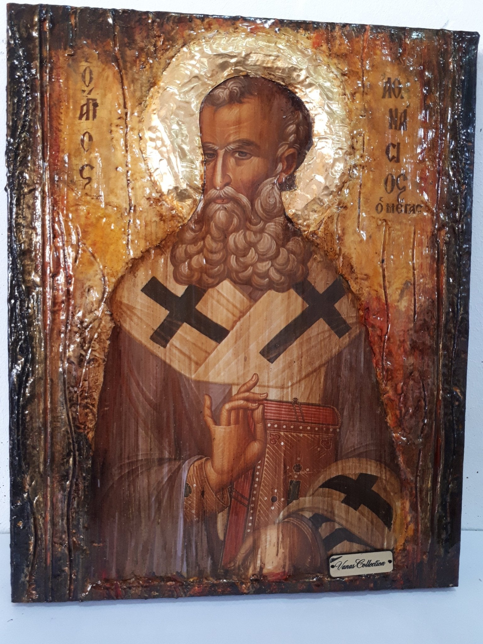 Saint St. Athanasious Athanasios Icon, Greek Byzantine Christian Icons on Wood - Vanas Collection