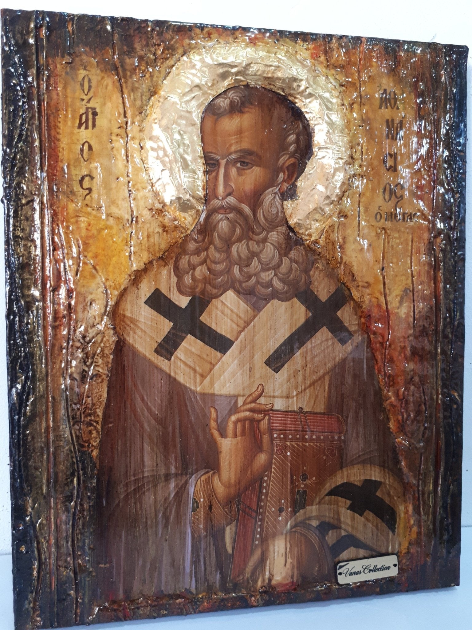 Saint St. Athanasious Athanasios Icon, Greek Byzantine Christian Icons on Wood - Vanas Collection