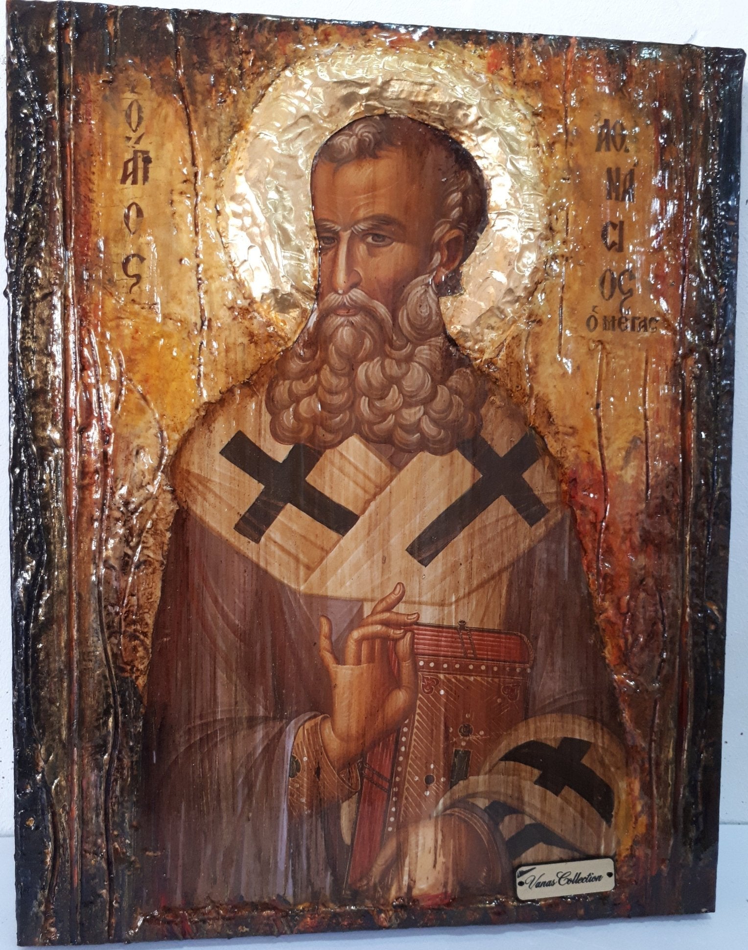 Saint St. Athanasious Athanasios Icon, Greek Byzantine Christian Icons on Wood - Vanas Collection