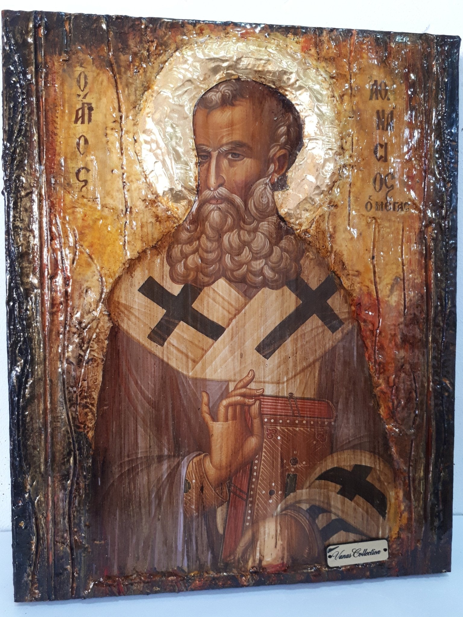 Saint St. Athanasious Athanasios Icon, Greek Byzantine Christian Icons on Wood - Vanas Collection