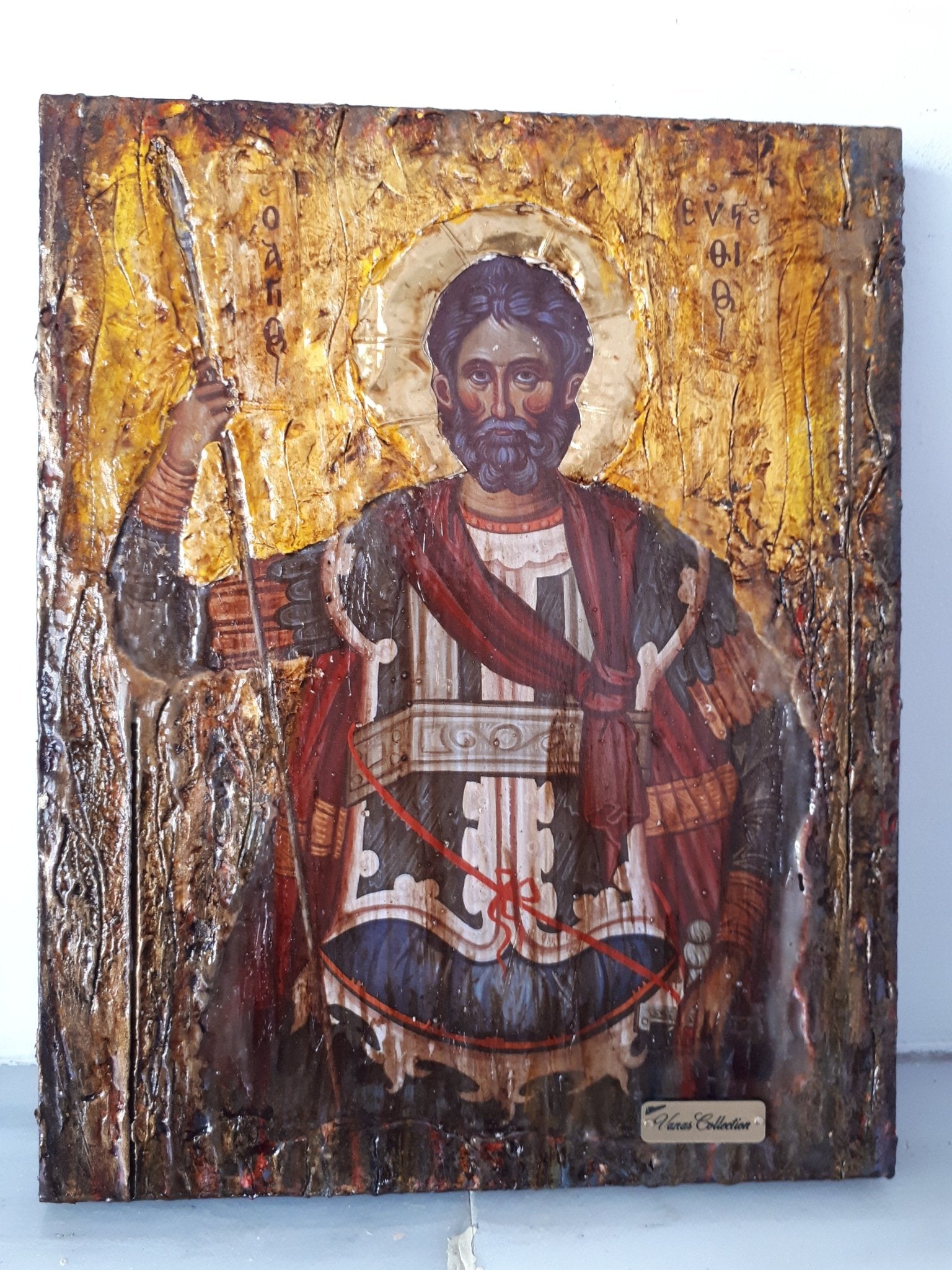 Saint St. Efstathios Rare Icon- Greek Religious Orthodox Icon Antique Style - Vanas Collection