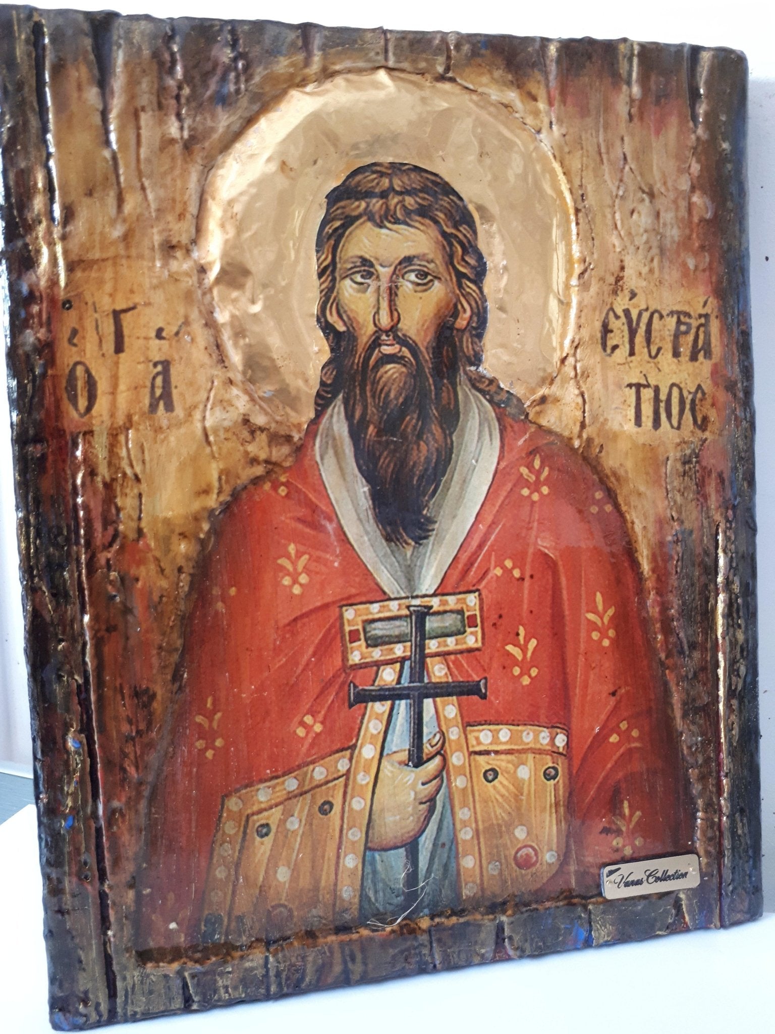 Saint St. Efstratios Greek Icon-Orthodox Russian Byzantine Christian Icons - Vanas Collection