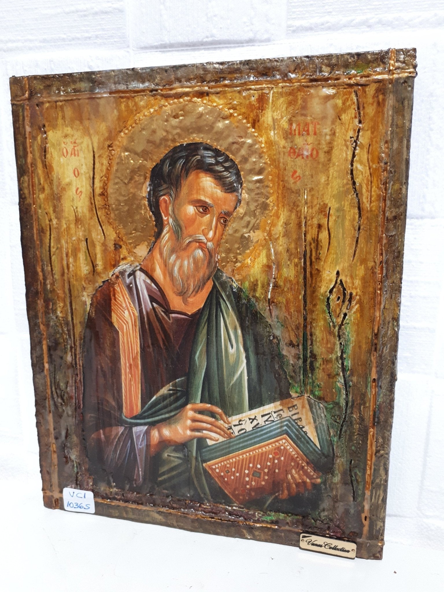 Saint St Mathew Icon Greek Orthodox Wood "ΑΓΙΟΣ ΜΑΤΘΑΪΟΣ" Handmade - Vanas Collection