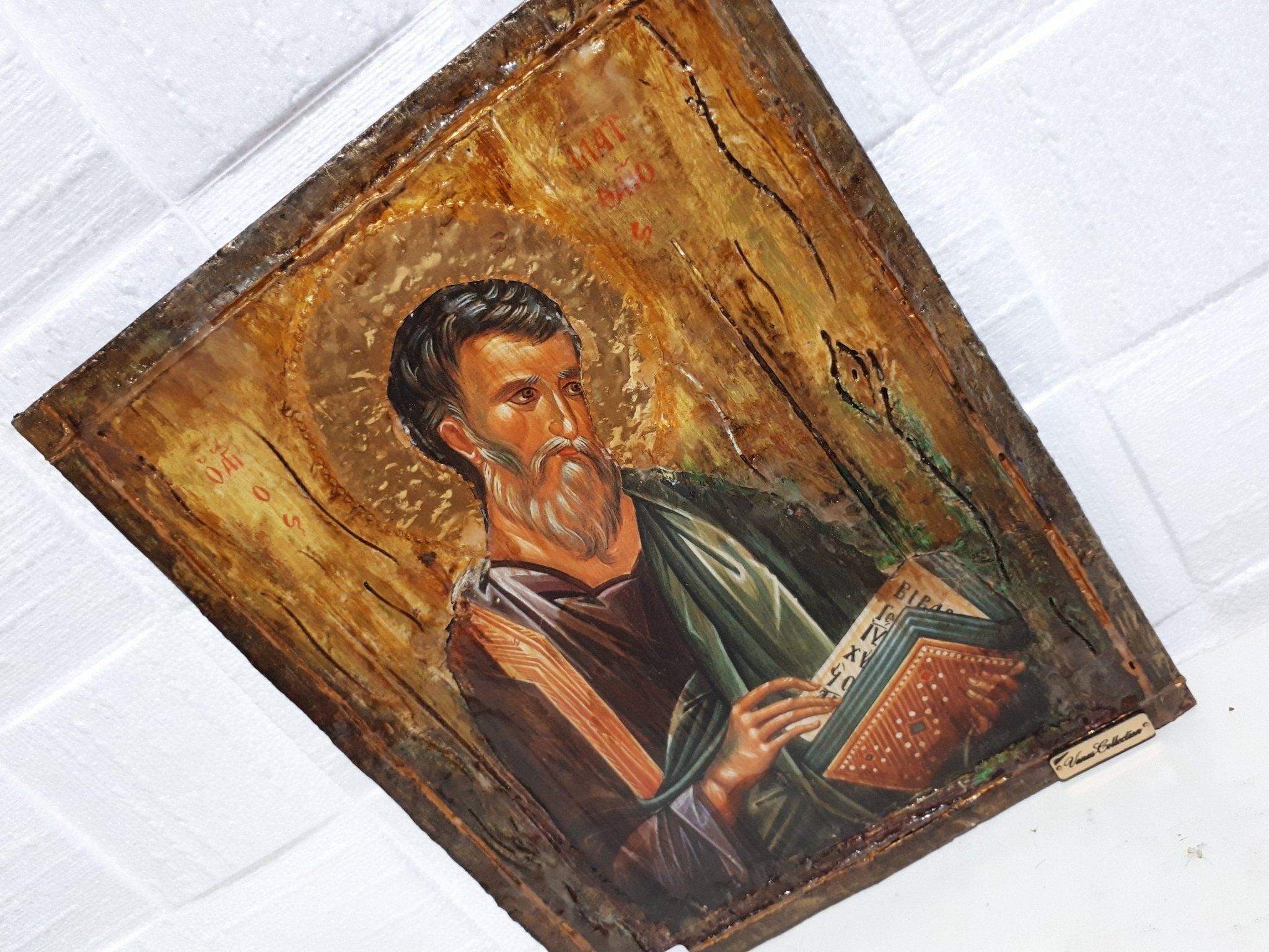 Saint St Mathew Icon Greek Orthodox Wood "ΑΓΙΟΣ ΜΑΤΘΑΪΟΣ" Handmade - Vanas Collection