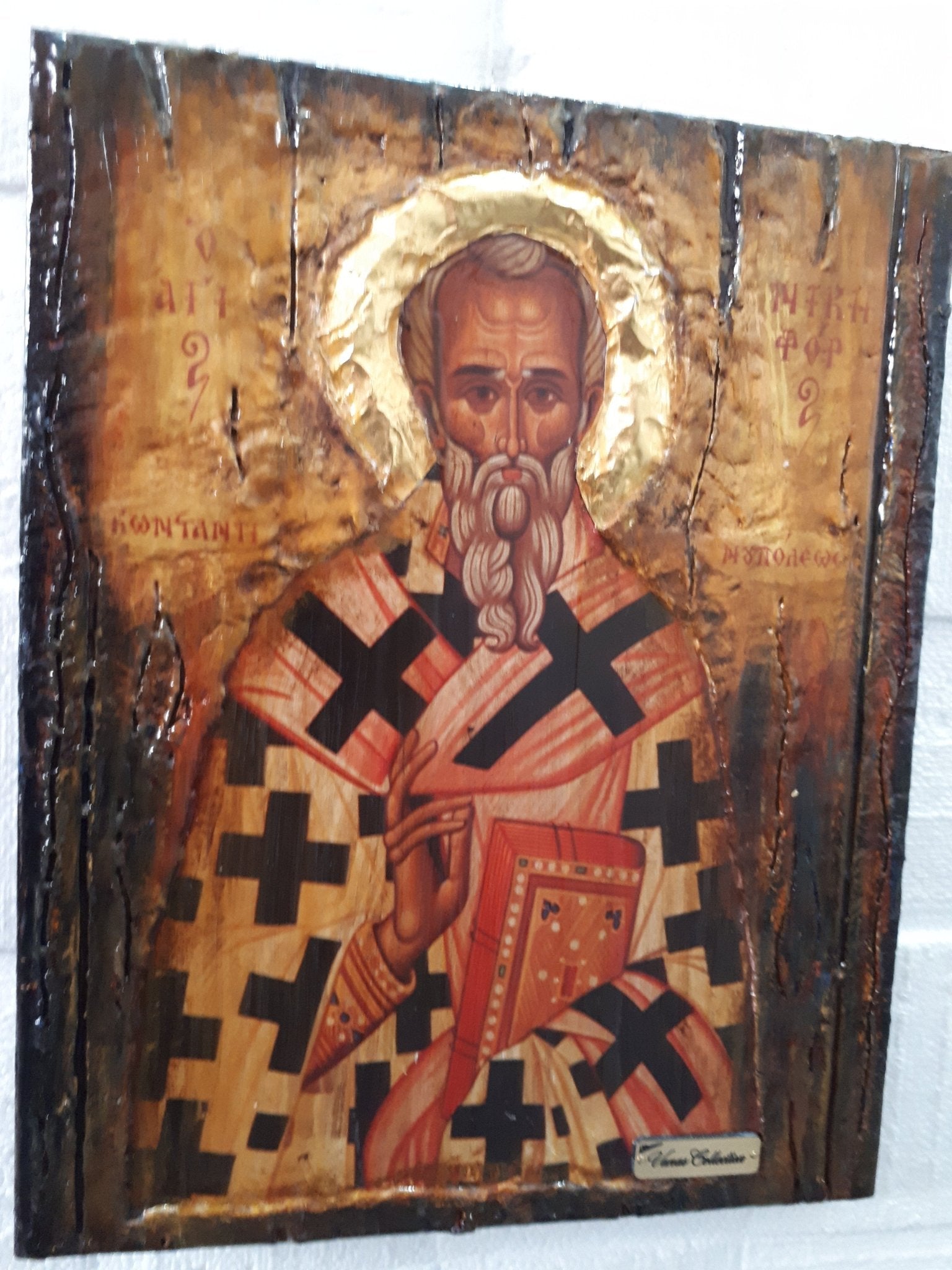 Saint St Nicephorus, Nikiforos Patriarch Of Constantinople Wooden Greek Icon - Vanas Collection