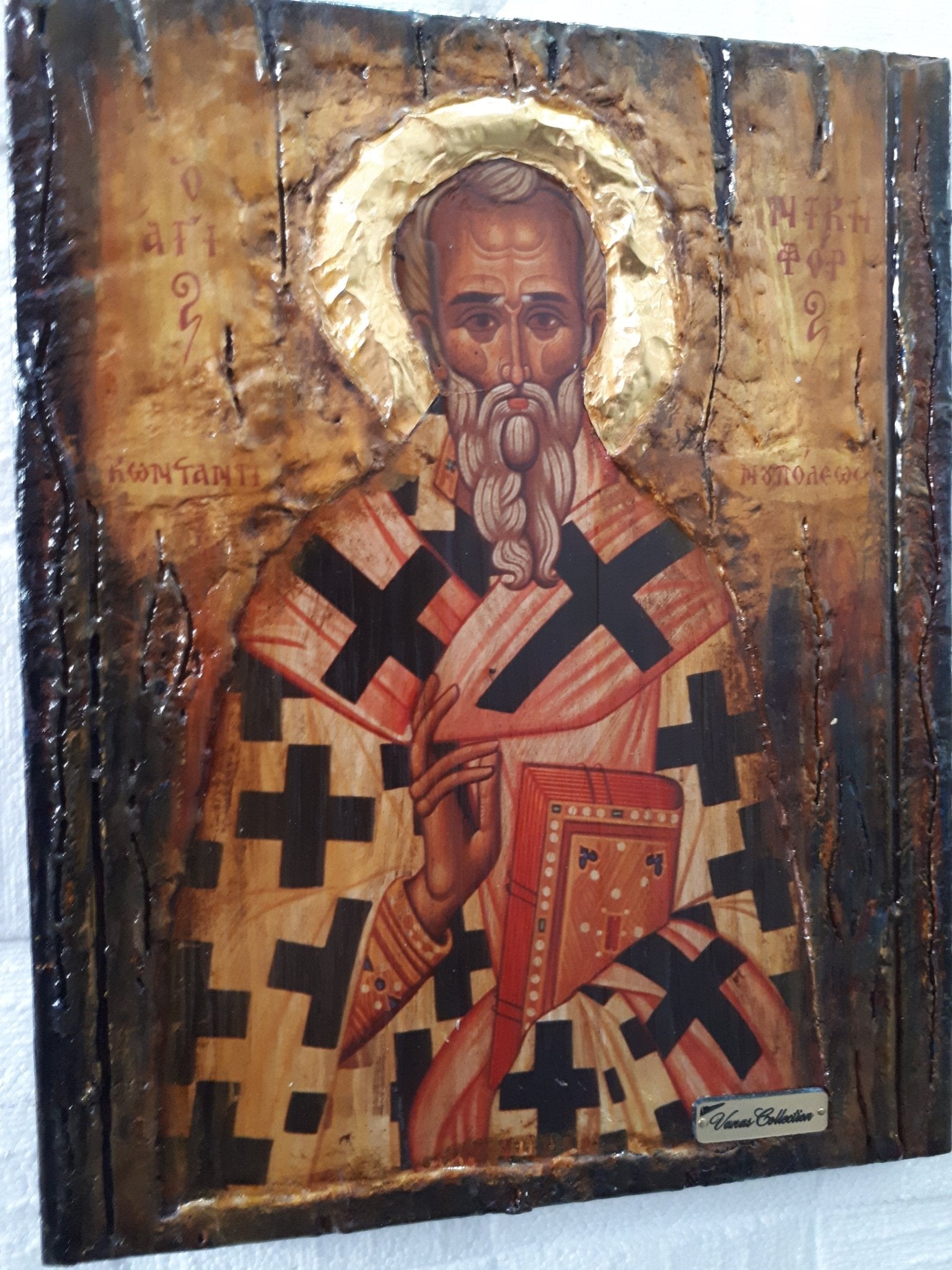 Saint St Nicephorus, Nikiforos Patriarch Of Constantinople Wooden Greek Icon - Vanas Collection