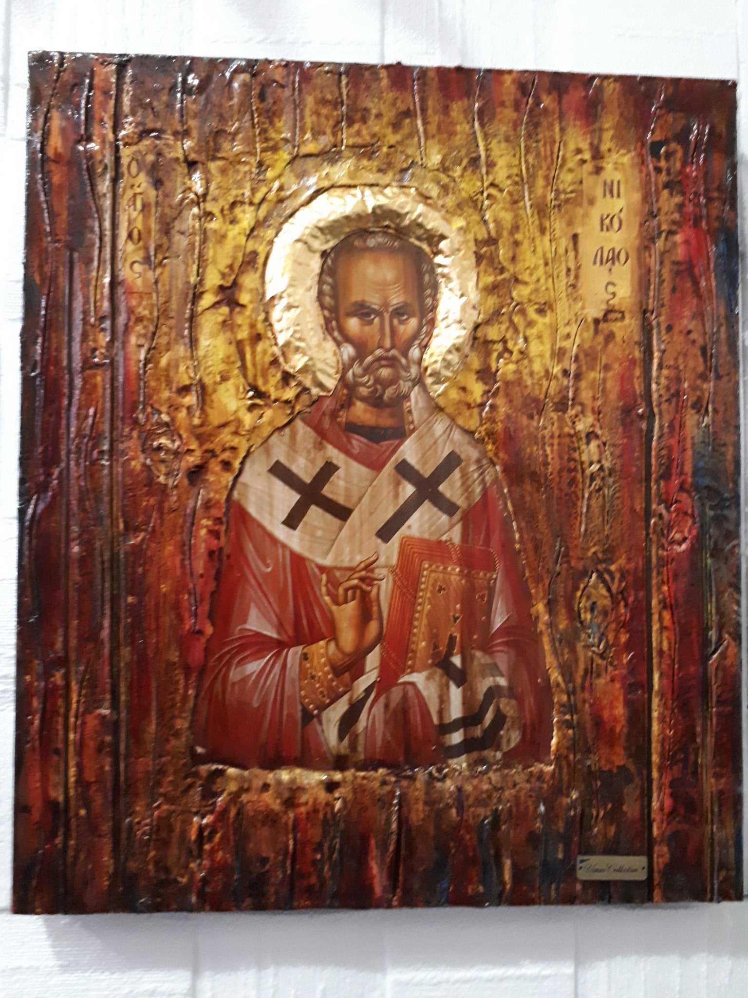 Saint St. Nicolas-Nikolas Wooden Greek Christian Orthodox Icon- Antique Style Icons - Vanas Collection