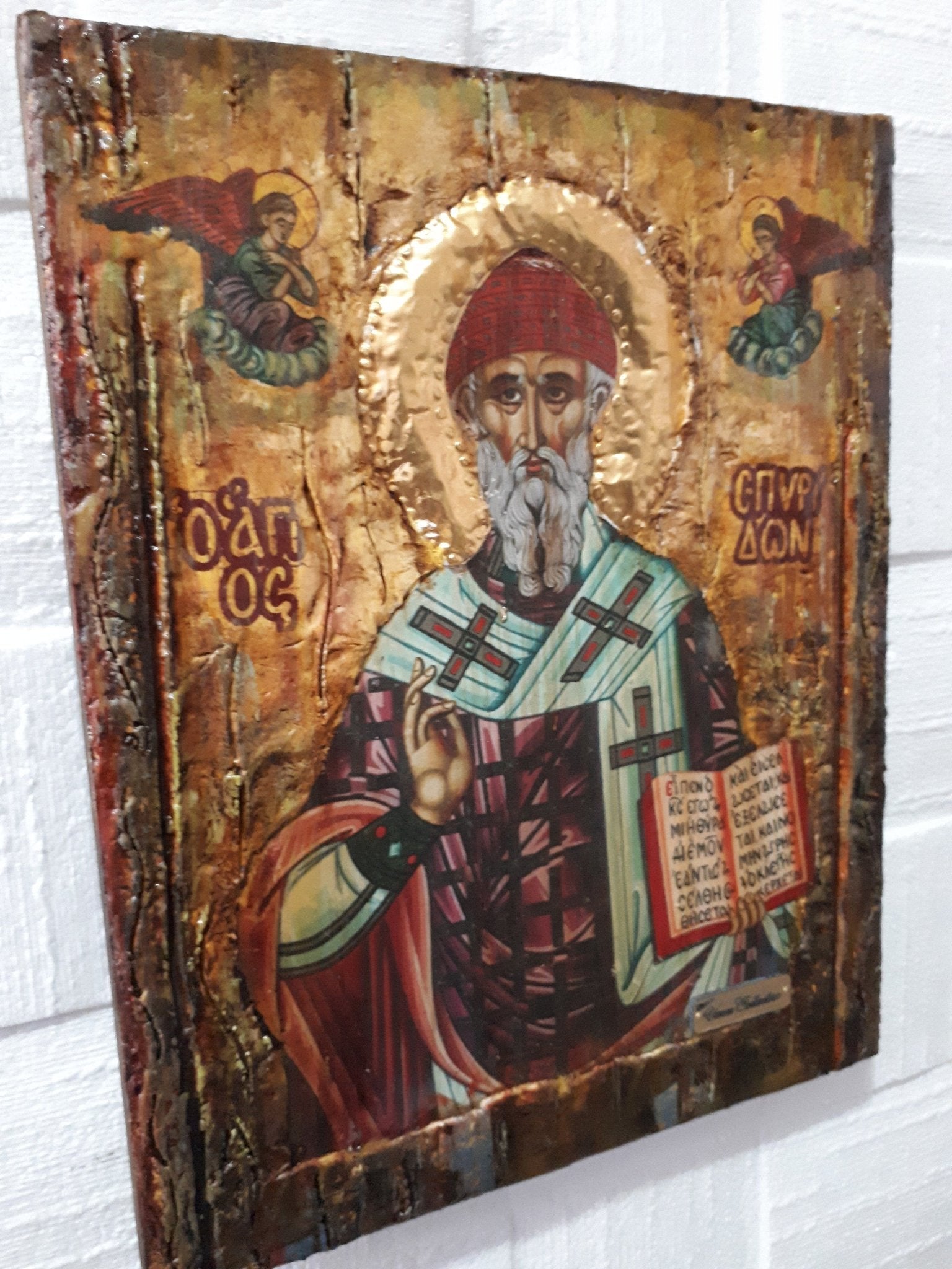 Saint St. Spyridon Spiridon Greek Orthodox Byzantine Icon-Antique Style Icons - Vanas Collection